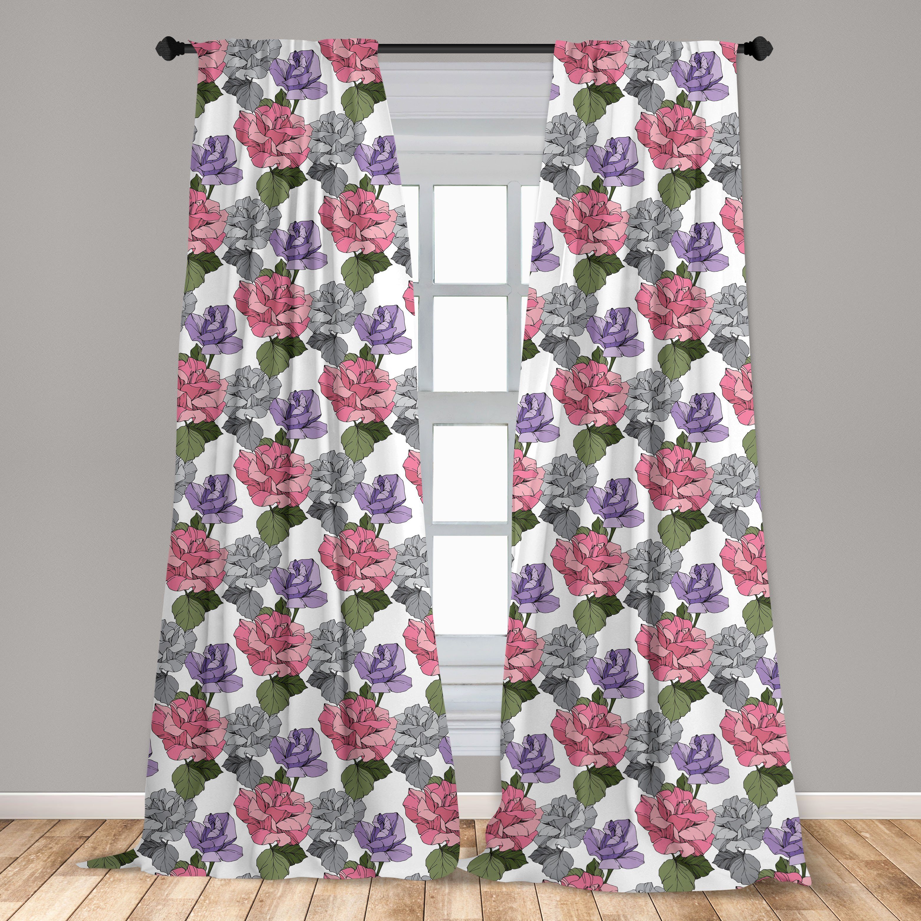 Gardine Vorhang für Wohnzimmer Schlafzimmer Blumen Dekor, in Rosen lila rosa Microfaser, und Abakuhaus