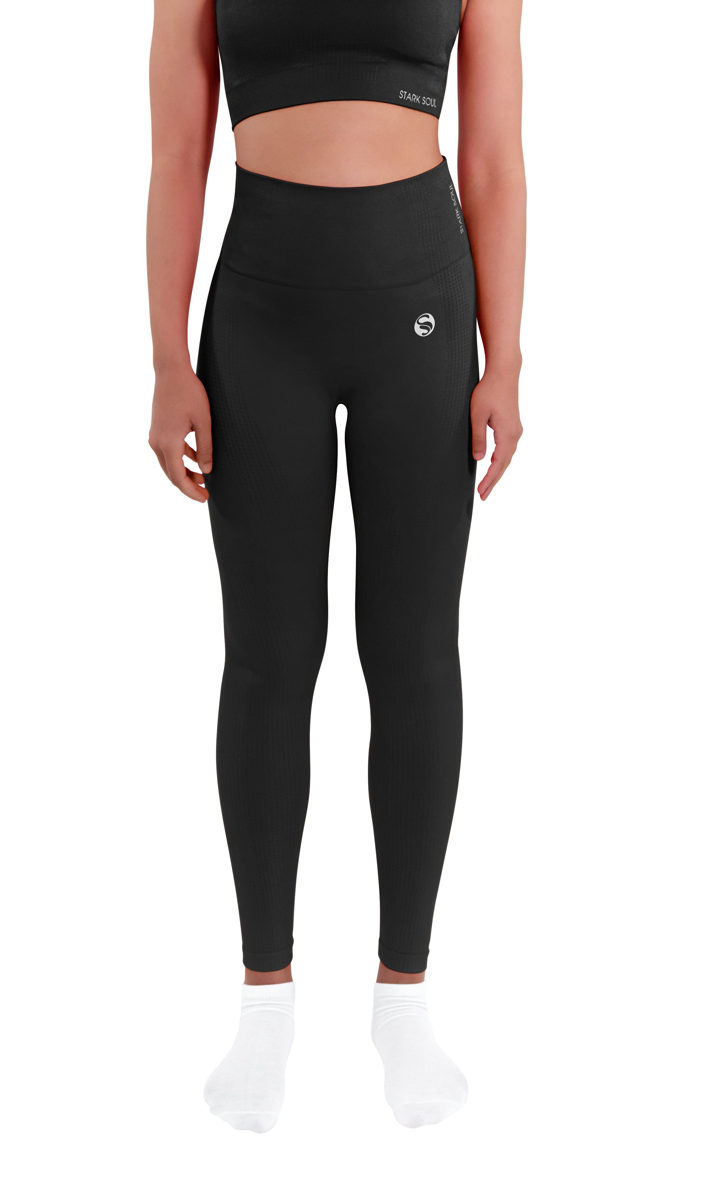 breitem Soul® Schwarz "reflect" mit Leggings Leggings Sport Bund Highwaist hohem Stark