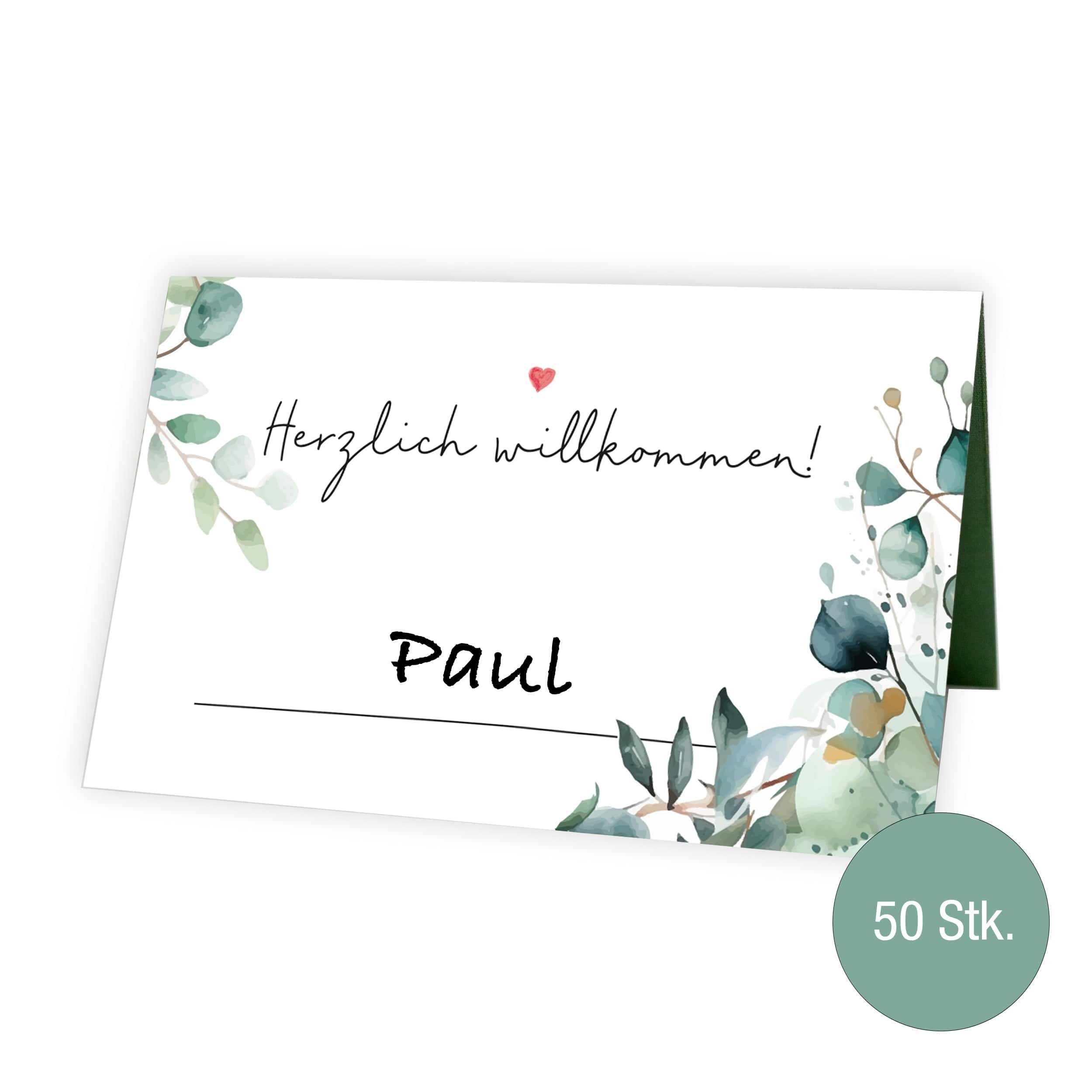 TOBJA Hochzeitskarte Tischkarten 50x Hochzeit Eukalyptus Platzkarten FSC, Platzkarten Namenskärtchen Blanko Namensschilder Tisch