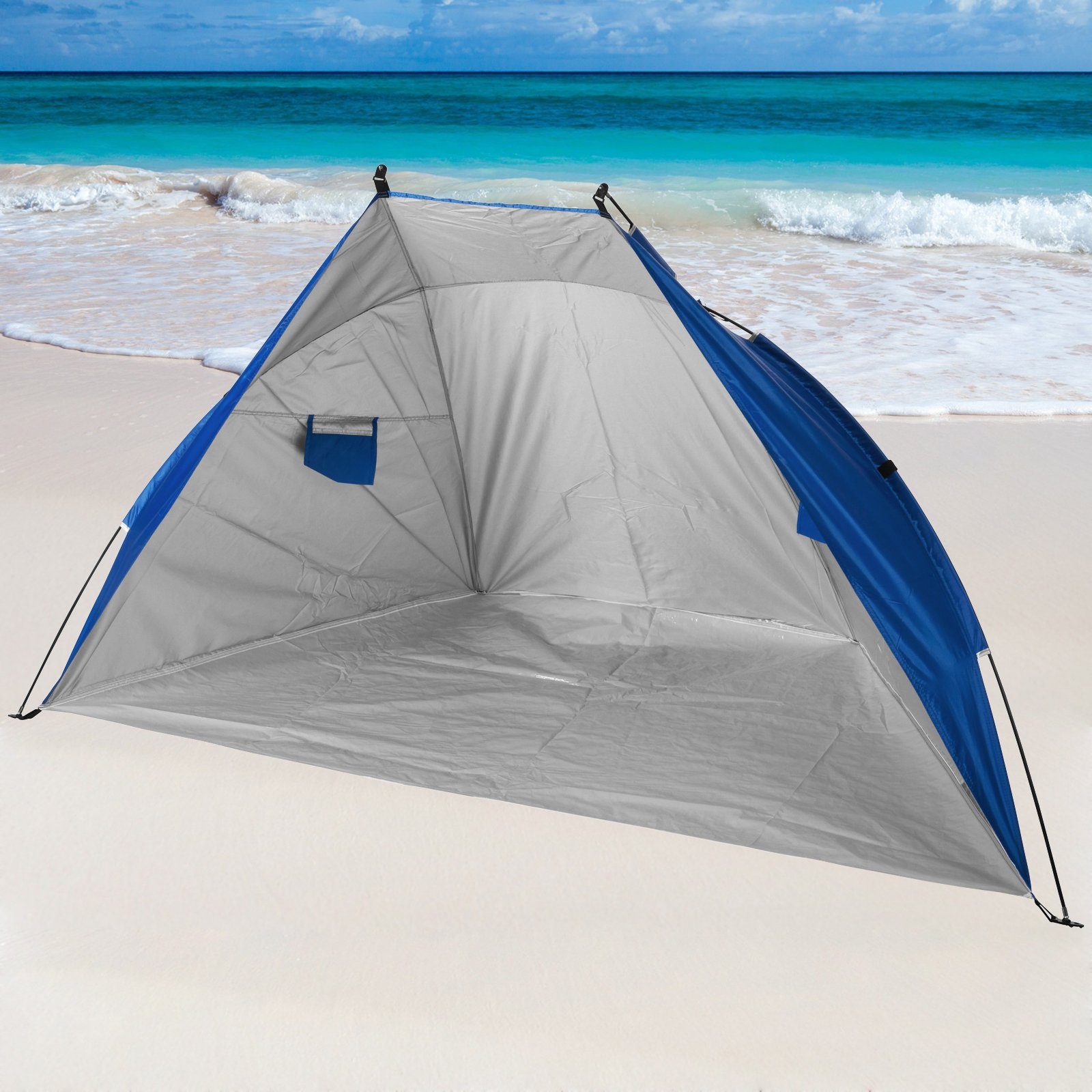 UV Strandmuschel +50 Sonnenschutz Sandmuschel Koopman Urlaub Kuppelzelt mit Dunkelblau Strandschirm Farbwahl,
