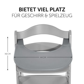 Hauck Hochstuhl Alpha Plus Grau (3 St), Holz Kinderhochstuhl mit Tablett Click Tray & Sitzauflage verstellbar