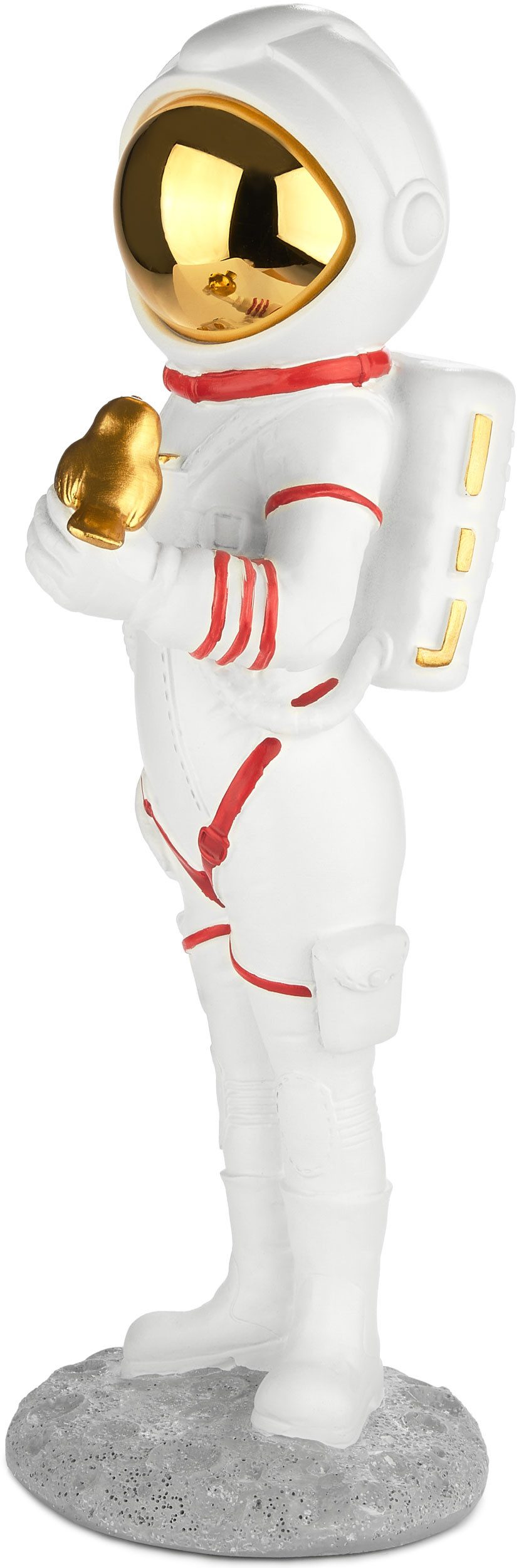 BRUBAKER Dekofigur Astronautin mit kleinem Vogel - 30cm Weltraum Figur mit Helm verchromt (1 St., Deko Skulptur - Weiß), Handbemalte moderne Raumfahrt Statue - Astronaut