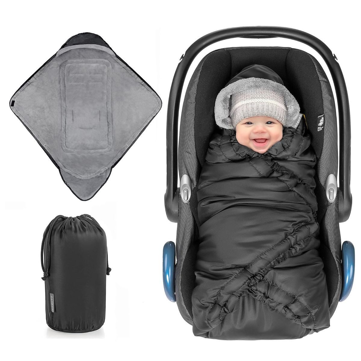 Zamboo Fußsack Schwarz, Baby Winter Einschlagdecke für Babyschale / Maxi Cosi und Babywanne von Zamboo