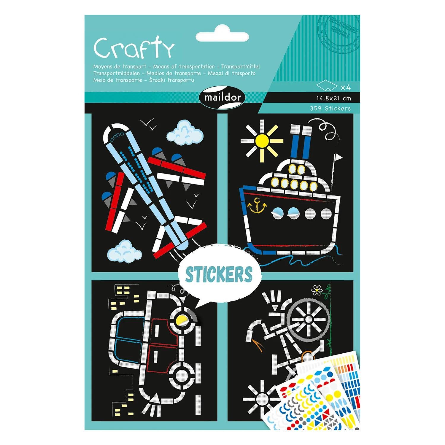 maildor Sticker 10x Kreativset Sticker, 14,8x21 cm, Transportmittel Mehrfarbig AF035C, My Mandarine