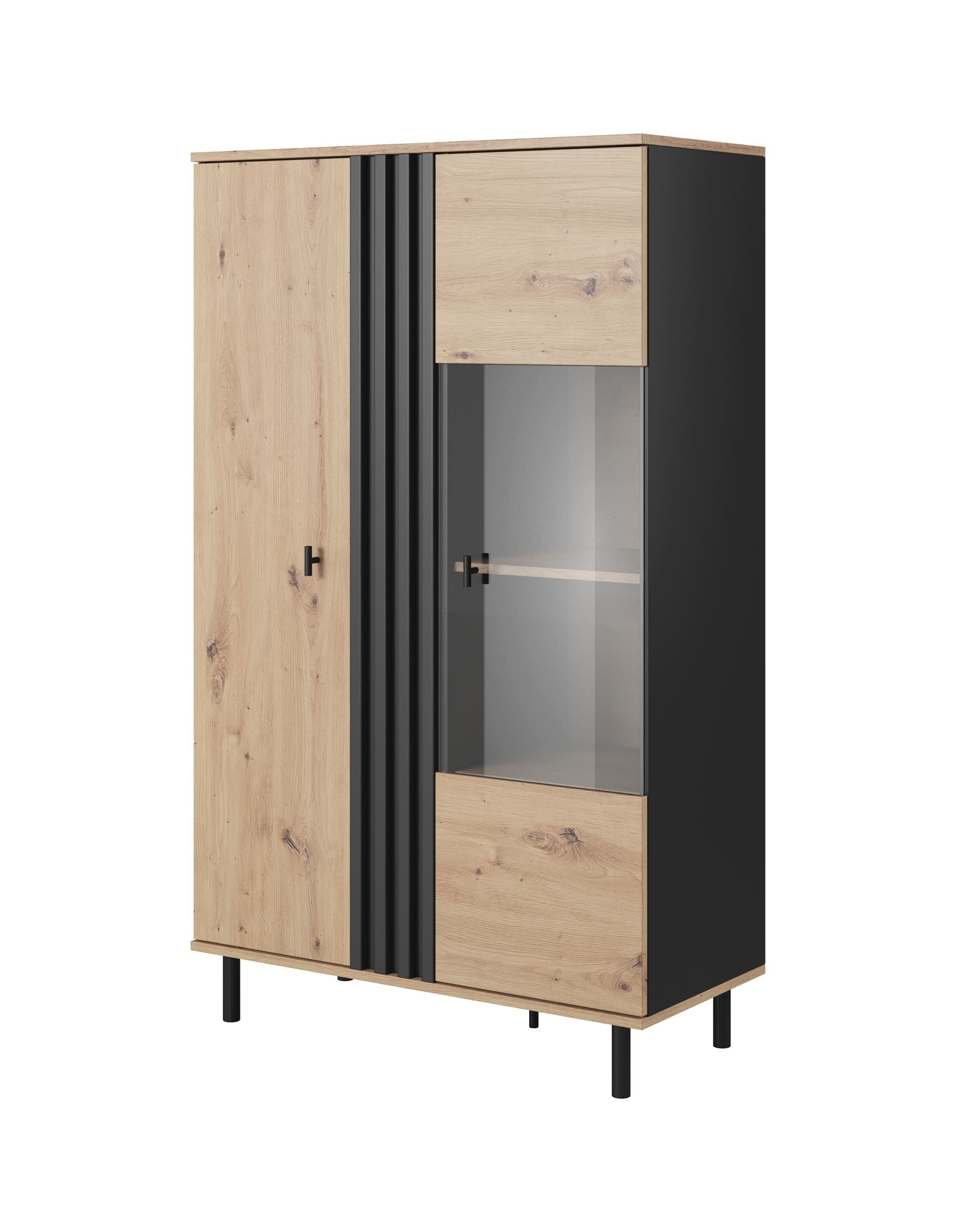 MOEBLO Vitrine DEZMA A (mit Lamellen, Schrank Glasvitrine Einlegeböden Dekoration) B 90,1 / H 148,8 / T 40 cm