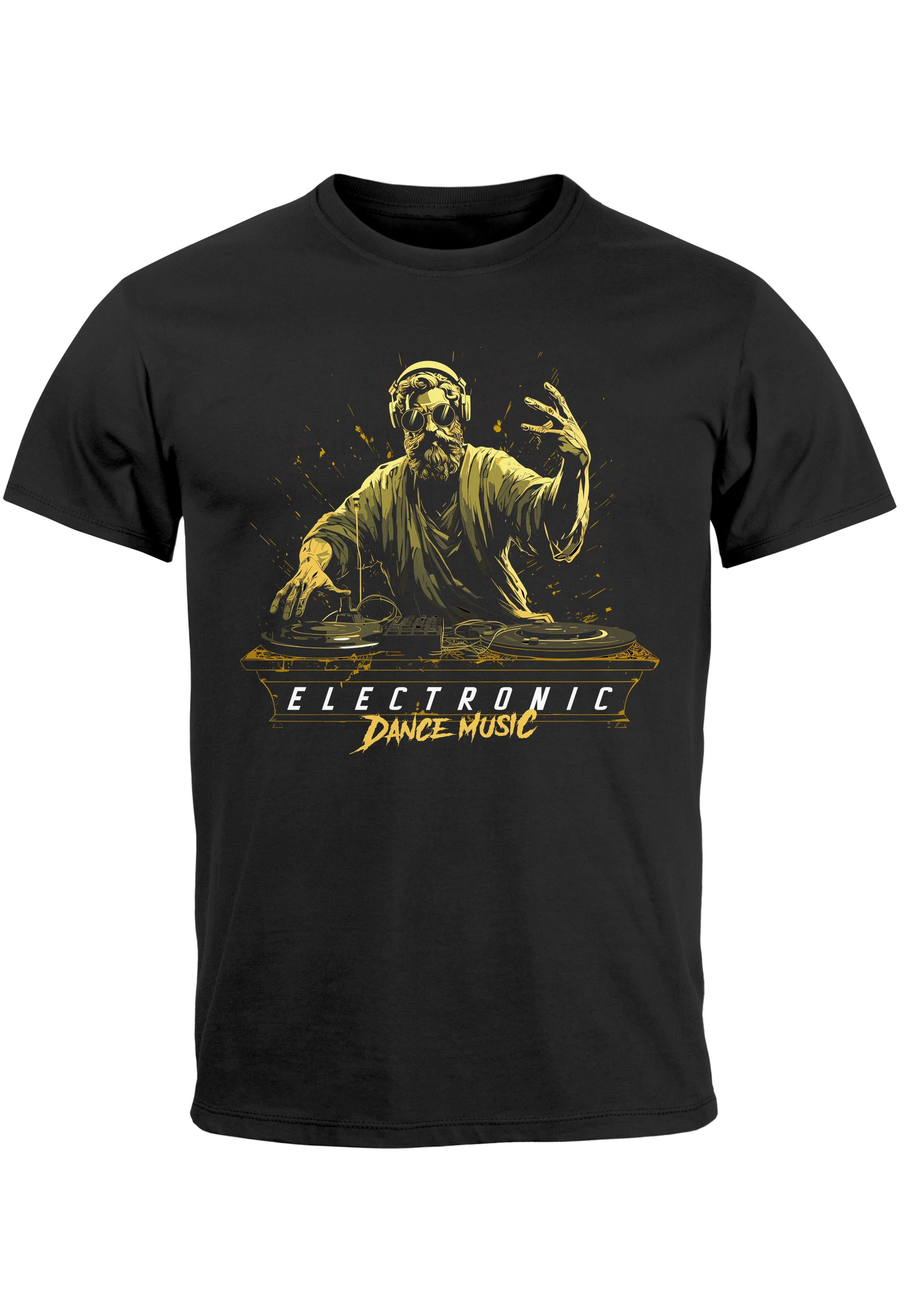 Print Herren Neverless Music Print-Shirt Dance mit Str MichelangeloTechno DJ Fashion schwarz Eletronic T-Shirt