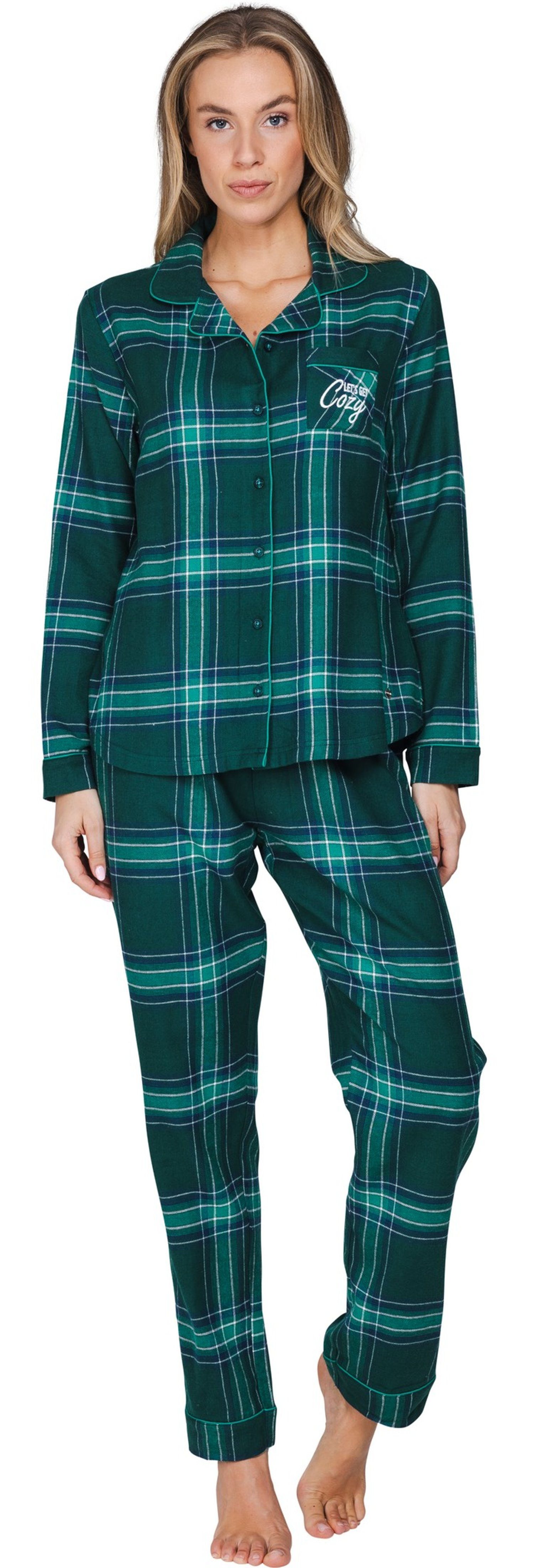 Rebelle Schlafanzug Damen Flanell Pyjama geknöpft (2 tlg) Baumwolle
