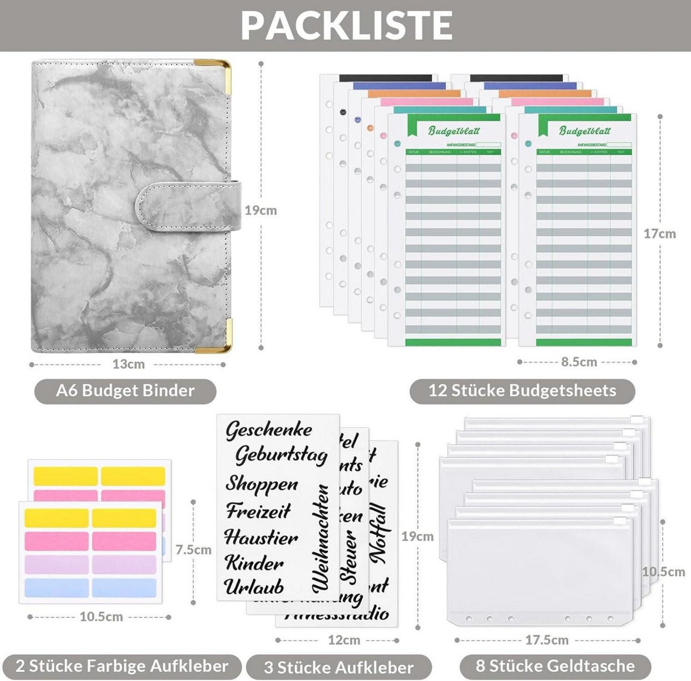 Thumbnail - LuxusKollektion Notizbuch Budget Organizer A6 mit Geldumschläge, Kategorie Labels, PU Leder