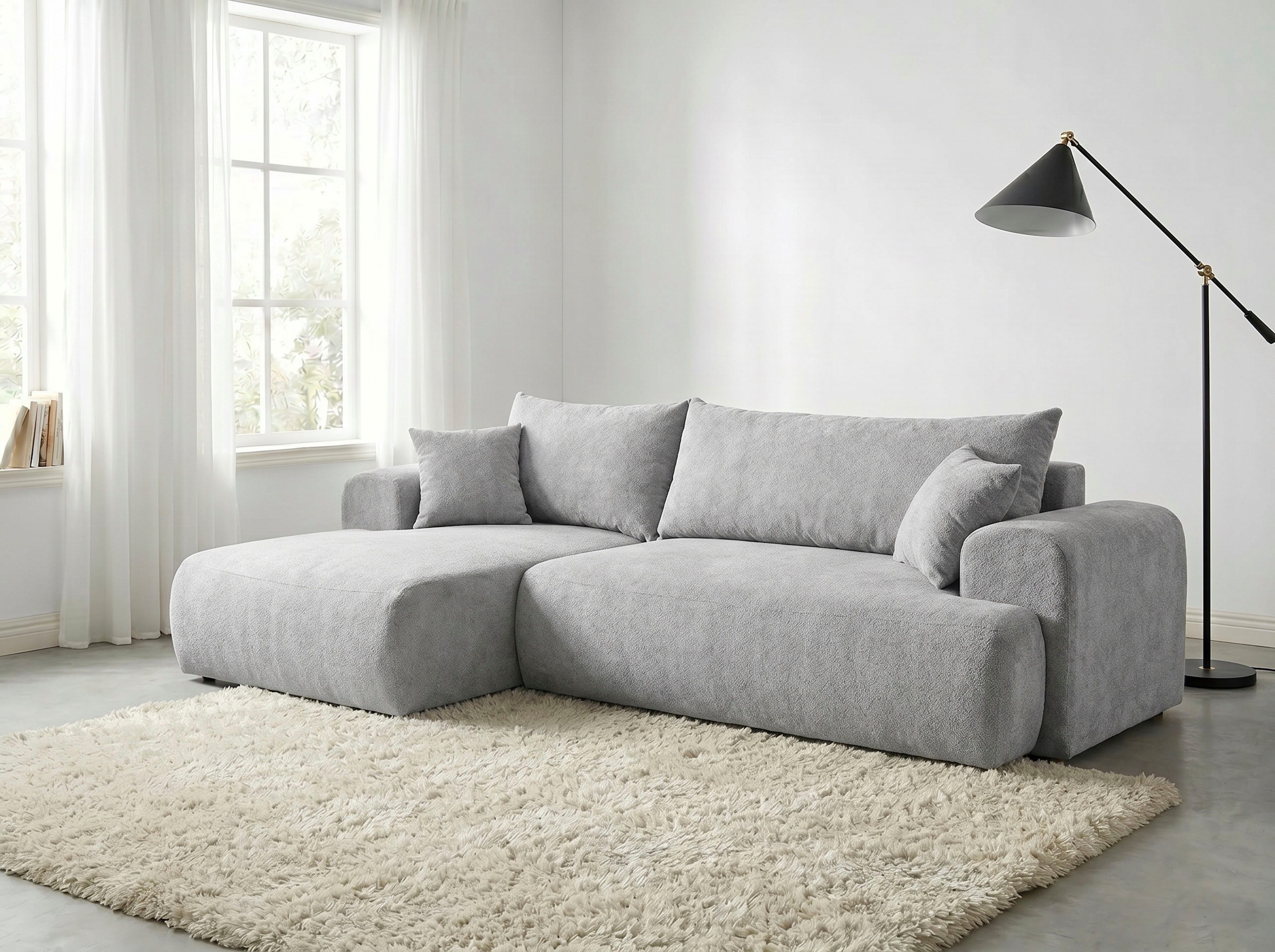WERK2 Ecksofa Ewela, modern, inkl. Bettfunktion & Bettkasten, bequem, Breite 265cm, moderner Boucle Bezug, Liegefläche 200/140cm