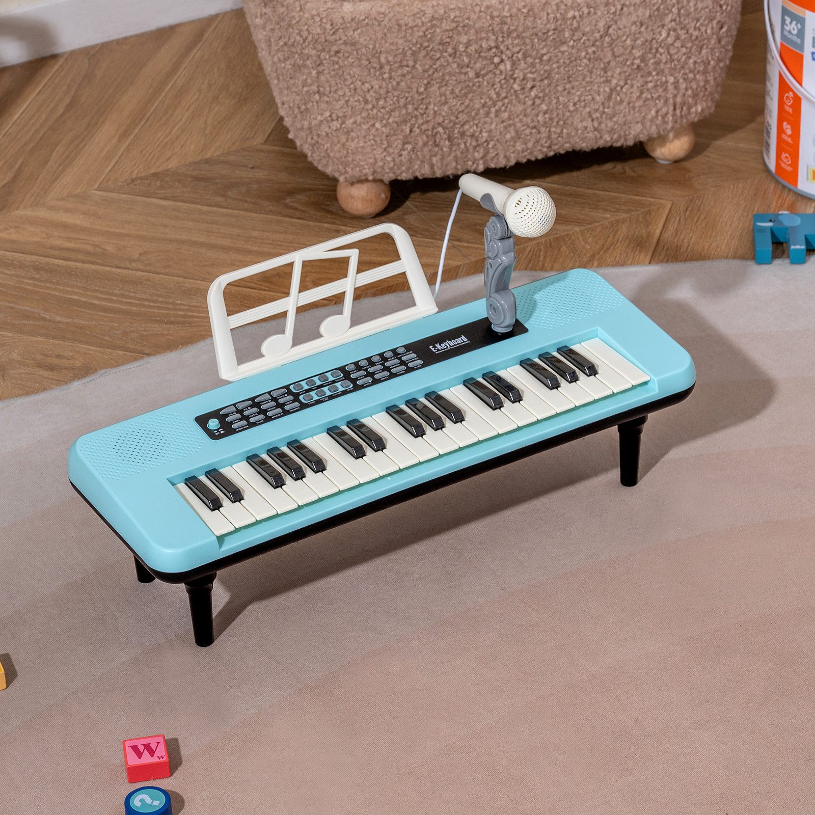 COSTWAY Spielzeug-Musikinstrument, 37-Tasten mit Mikrofon, Notenständer & abnehmbare Beine
