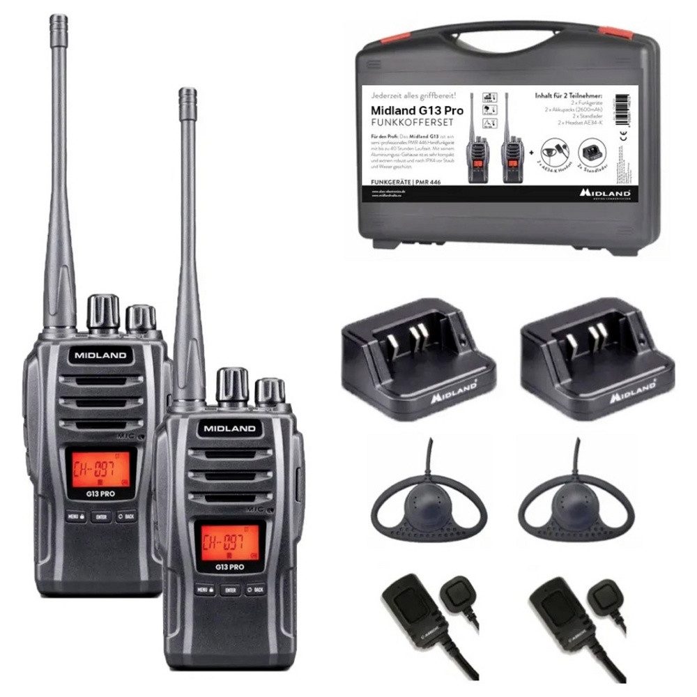 Midland Walkie Talkie Midland Midland 2er Koffer G13 Pro PMR446+LPD Funkgeräte C1668.S1 PMR-