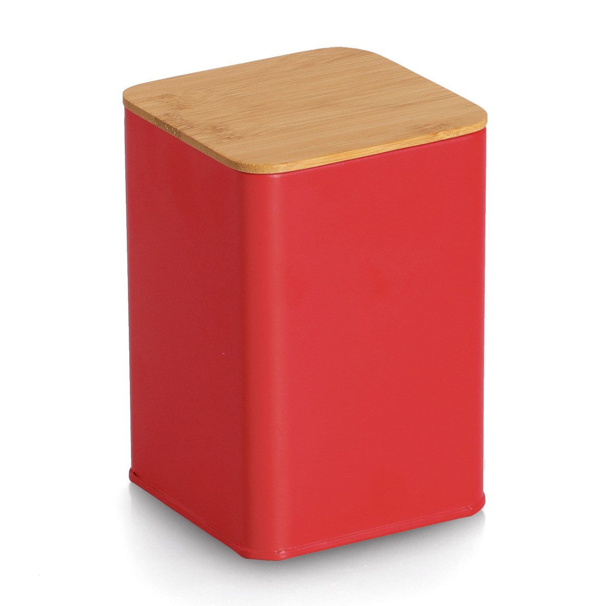 Zeller Present Garderobenständer Vorratsdose mit Bambusdeckel, 1100 ml, Metall, rot, Stahl, ca. 9,5 x 9,5 x 14 cm