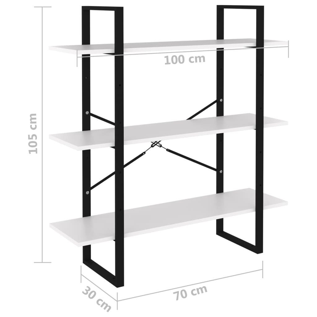 möbelando Bücherregal 3007032, 30x100x105 cm, 3 LxBxH: Weiß mit Einlegeböden in