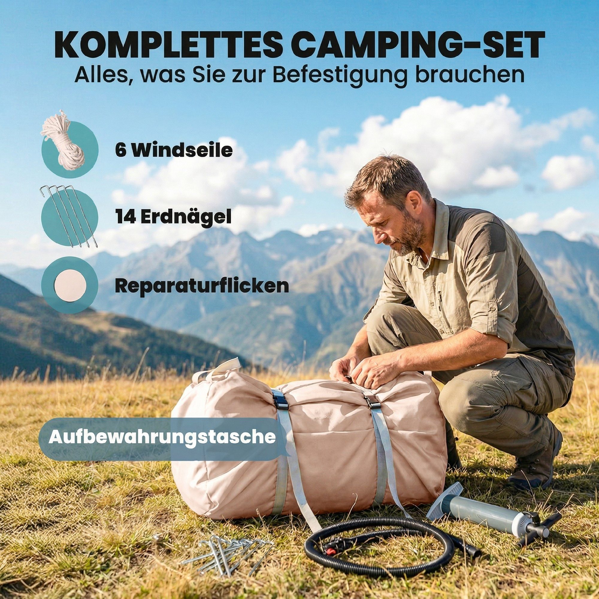 MC Star aufblasbares Zelt Aufblasbares Zelt 5-8 Personen Schneller Aufbau 5000 mm, (Wasserdicht & Winddicht mit Luftpumpe Kaminöffnung Dachfenster)