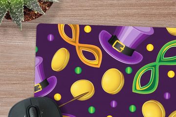 MuchoWow Gaming Mauspad Karneval - Party - Lila - Muster (1-St), Mousepad mit Rutschfester Unterseite, Gaming, 40x40 cm, XXL, Großes
