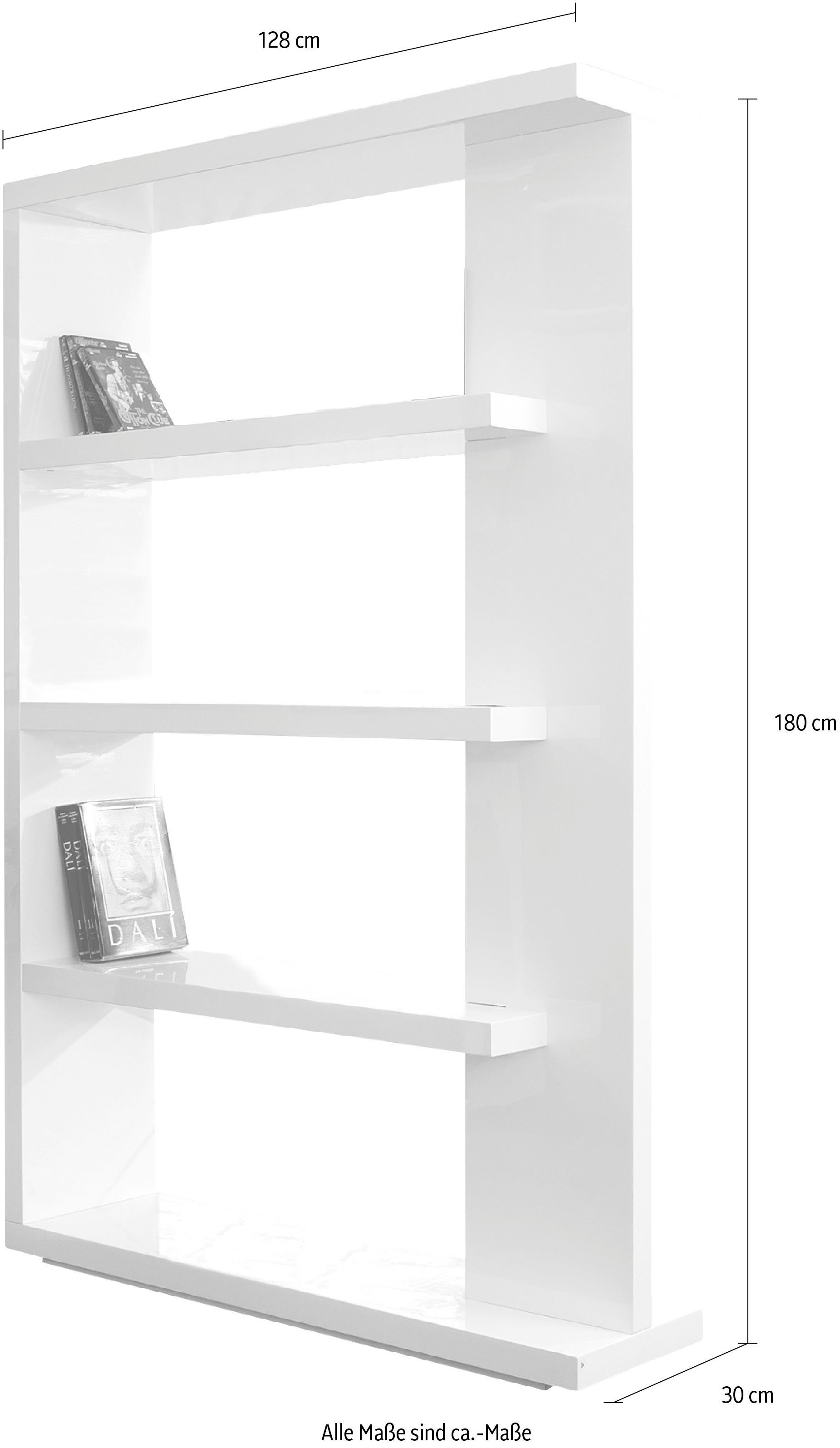SalesFever Raumteilerregal Levanto Regal mit Stil, Ultramoderner Raumteiler-Regal: Hochglanz-Optik mit 4 Ablageböden