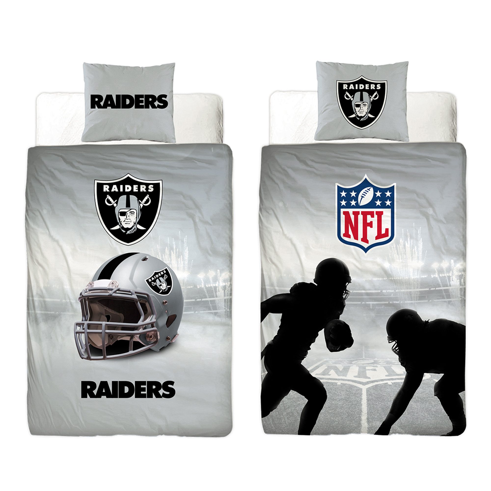 BERONAGE Wendebettwäsche NFL American Football Bettwäsche Las Vegas Raiders Linon / Renforcé, 100% Baumwolle, 2 teilig, 135x200 + 80x80 cm