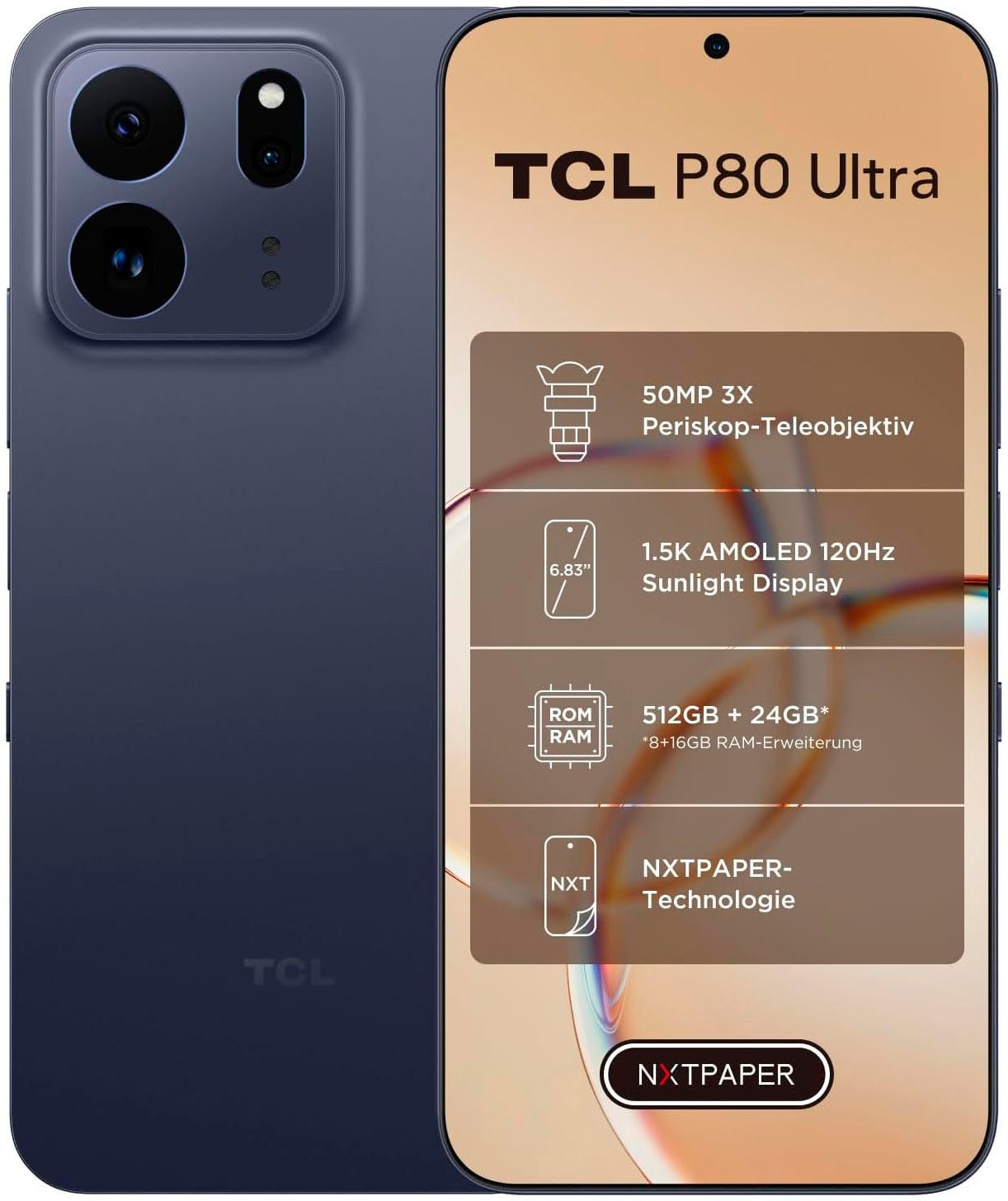 TCL P80 Ultra 512GB Smartphone (17,34 cm/6,83 Zoll, 512 GB Speicherplatz, 50 MP Kamera)