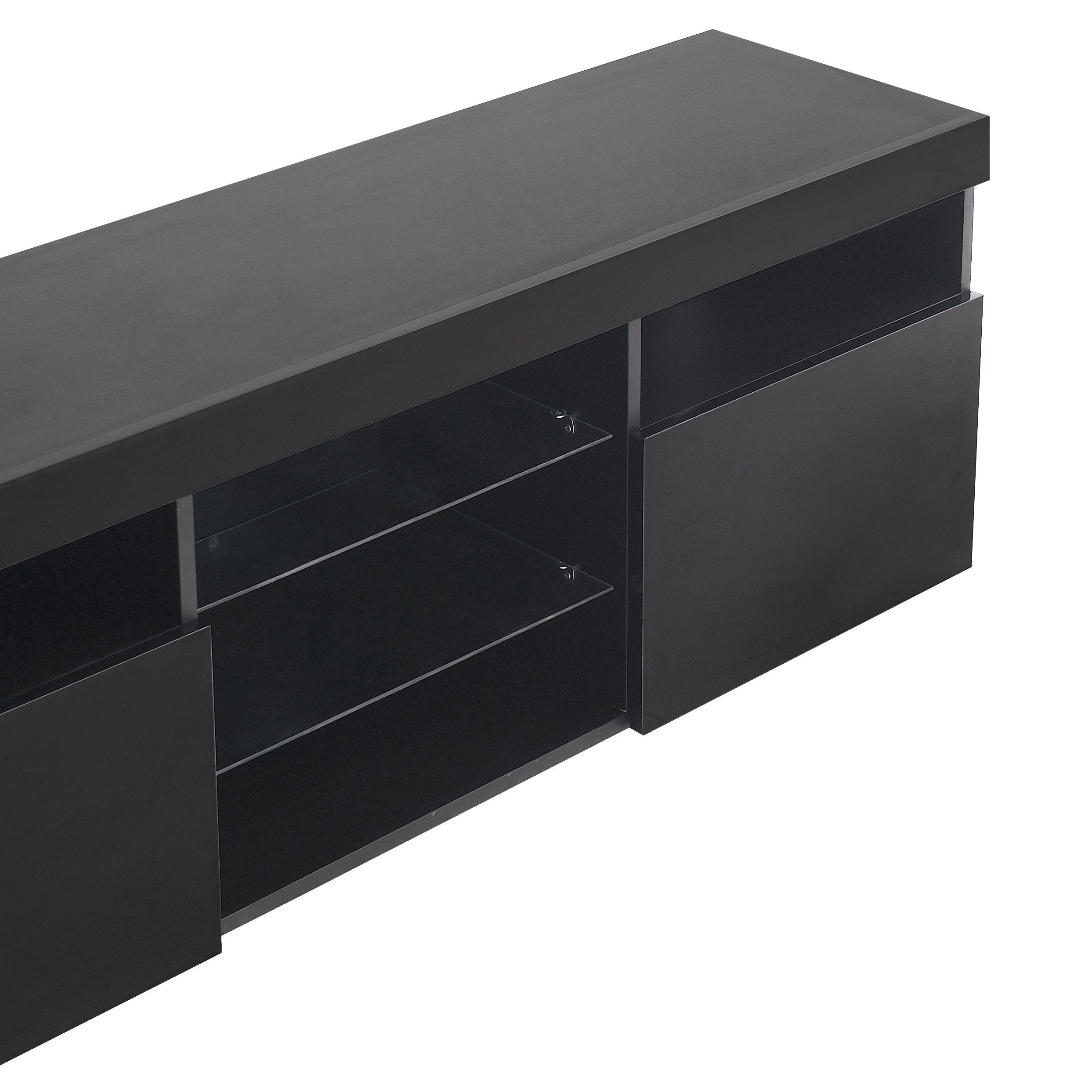 Lowboard (1 St), TV-Schrank Fernsehtisch mit 16 Led Farben Beleuchtung, Glasablage, 3 Türen, Breite 180 cm