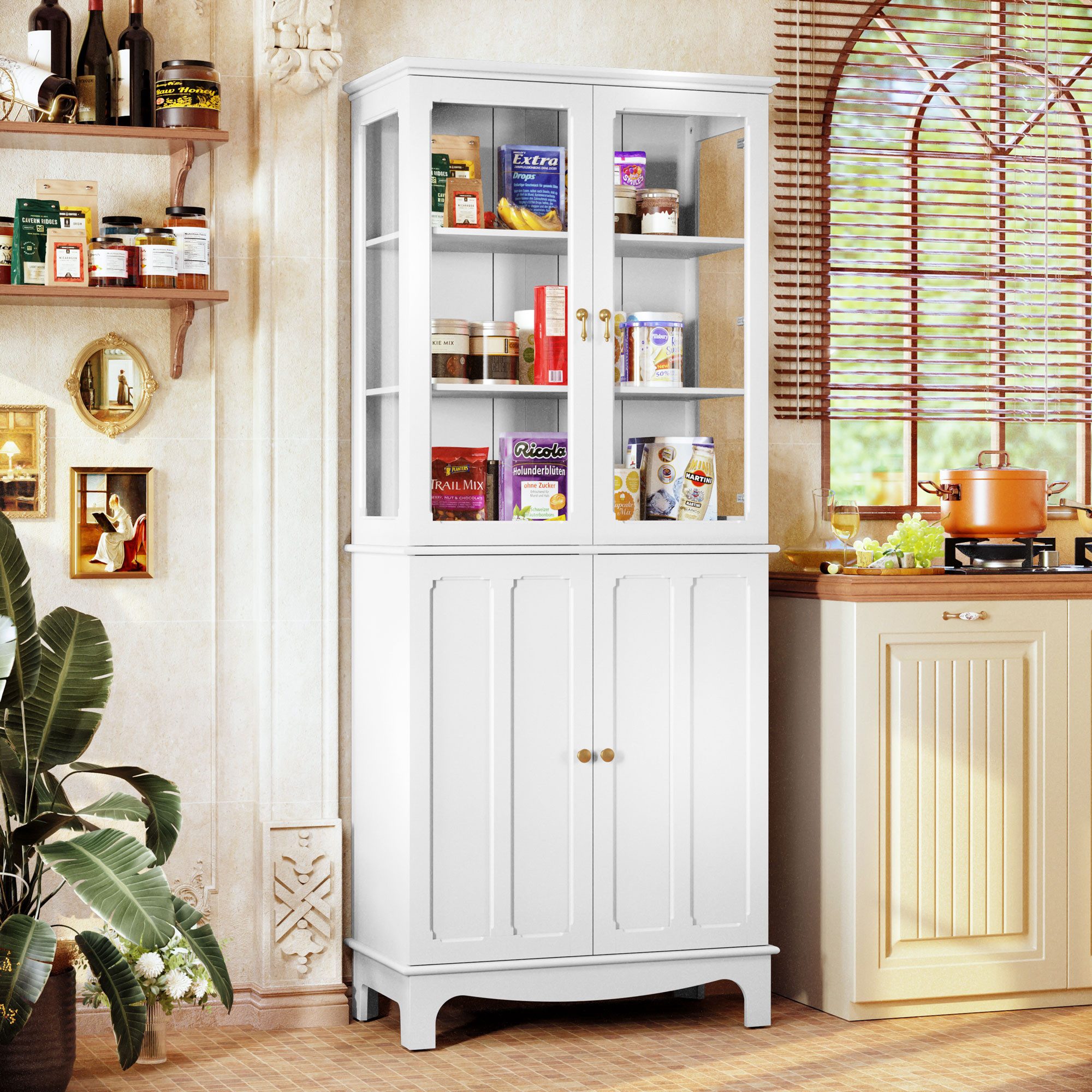 HOLTICO Hochschrank Freistehender küchenschränke mit Glastür, Glasküchensch günstig online kaufen