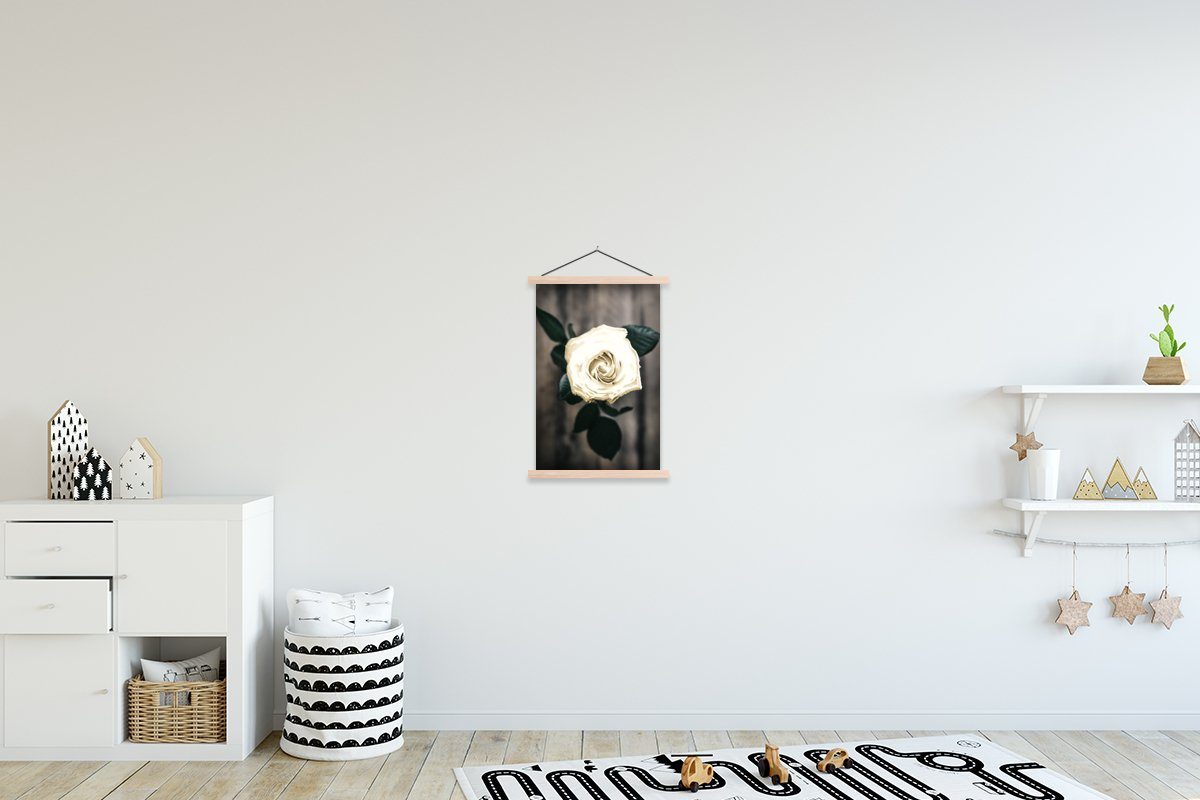 MuchoWow Poster Blume - Weiß - Grau, (1 St), Posterleiste, Textilposter für Wohnzimmer, Bilderleiste, Magnetisch
