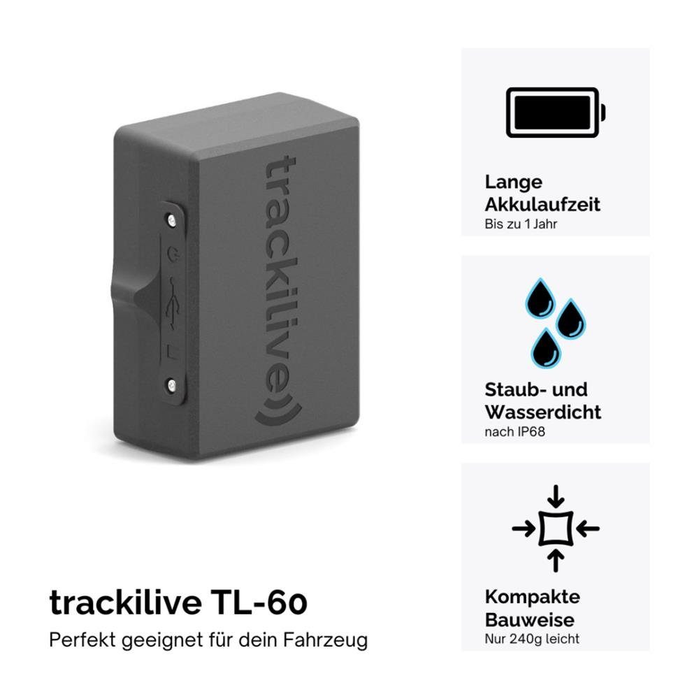 trackilive Auto wasserdicht) TL-60 (Peilsender Wertgegenstände, 4G GPS-Tracker und für weltweite Ortung,