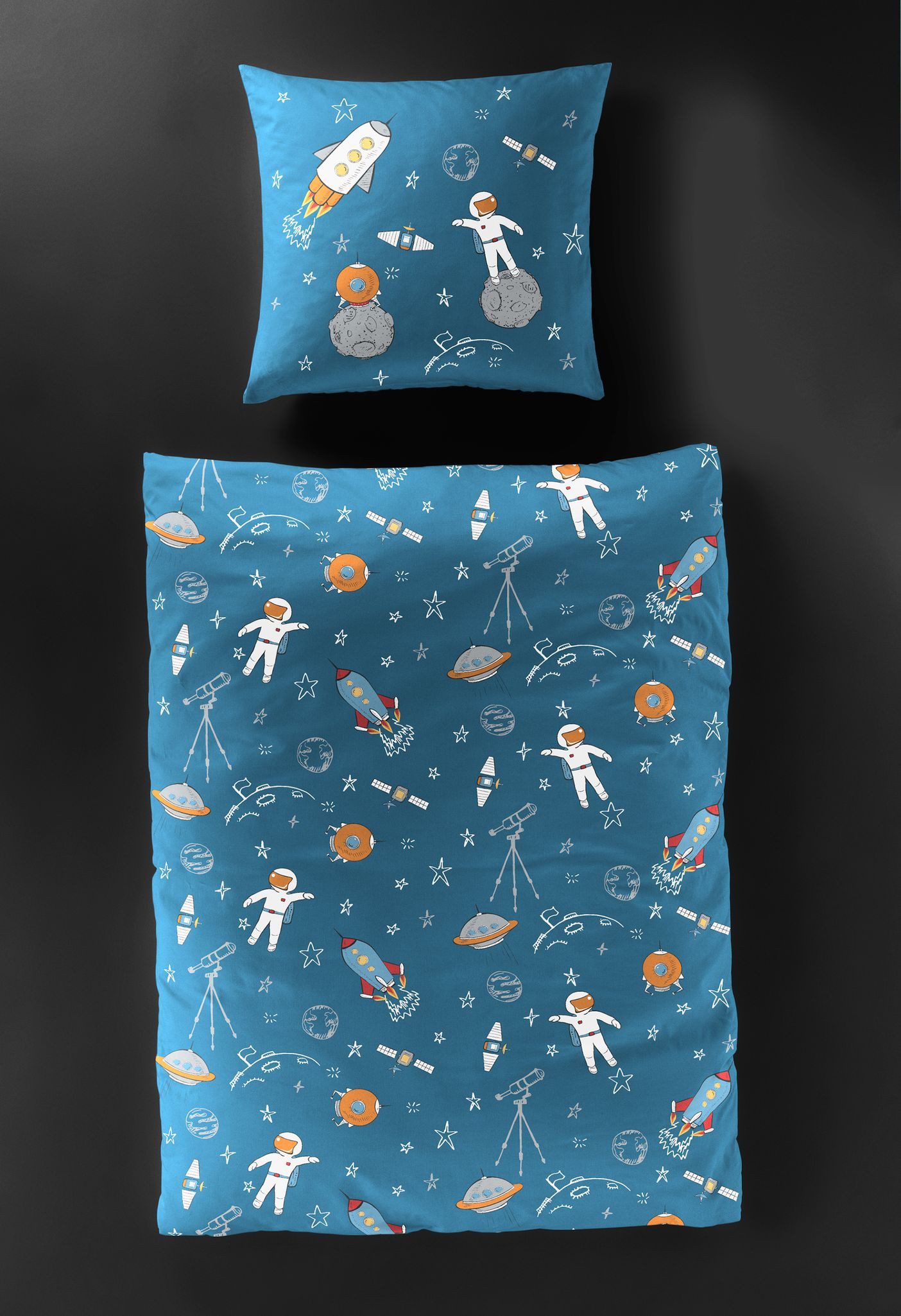 JACK Kinderbettwäsche JACK by Bierbaum Kinder Linon Bettwäsche 2 tlg. 135x200cm Astronaut, Renforcé, 2 teilig, Hochwertige Kinder Bettwäsche, Weltraum, Astronau – Bild 4 von 5