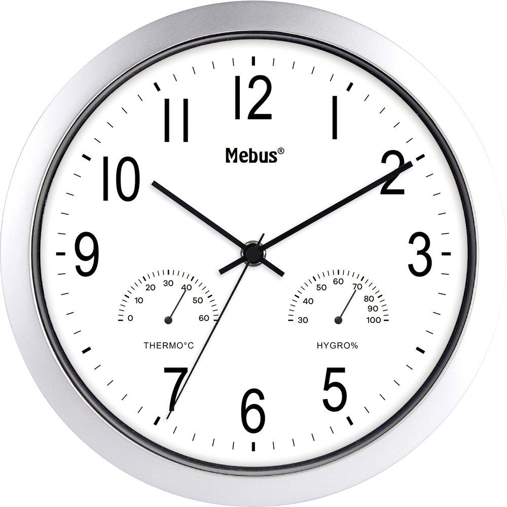 Mebus Wanduhr Mebus 06992 Quarz Wanduhr 25.5 cm Silber