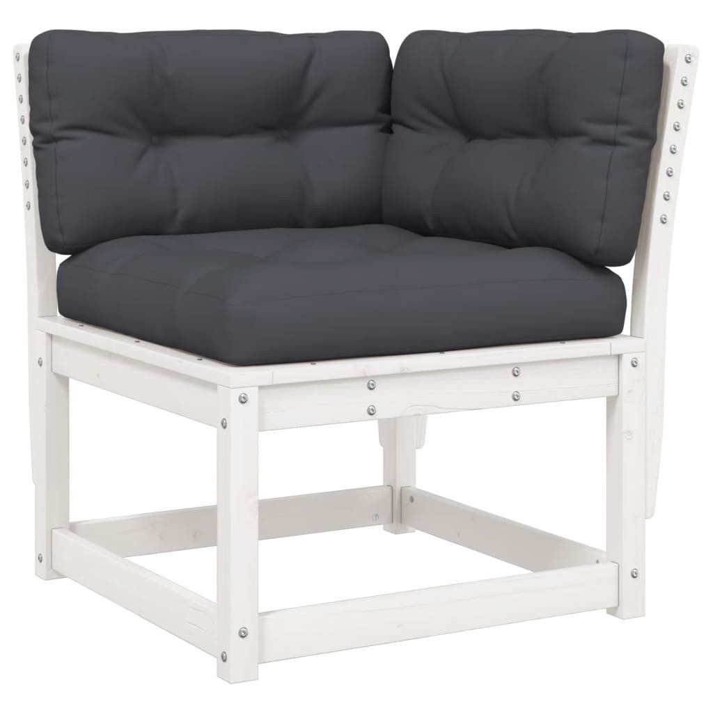 vidaXL Gartenlounge-Set 4-tlg. Garten-Lounge-Set mit Kissen Weiß Massivholz Kiefer..., (1-tlg)