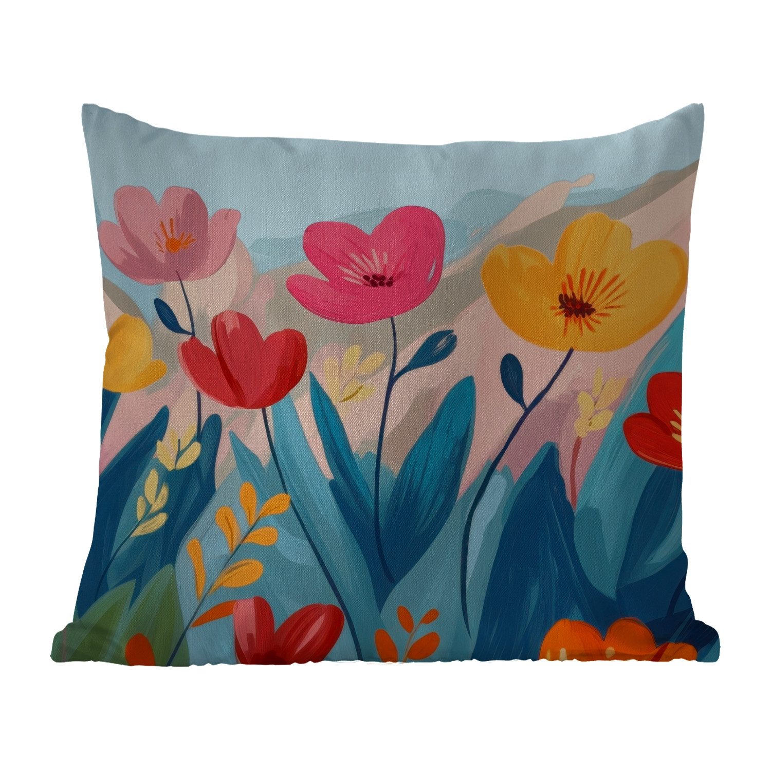 MuchoWow Dekokissen Illustration - Blumen - Farbenfroh, Kissenbezüge, Kissenhülle, Kissen, Outdoor, 40x40 cm