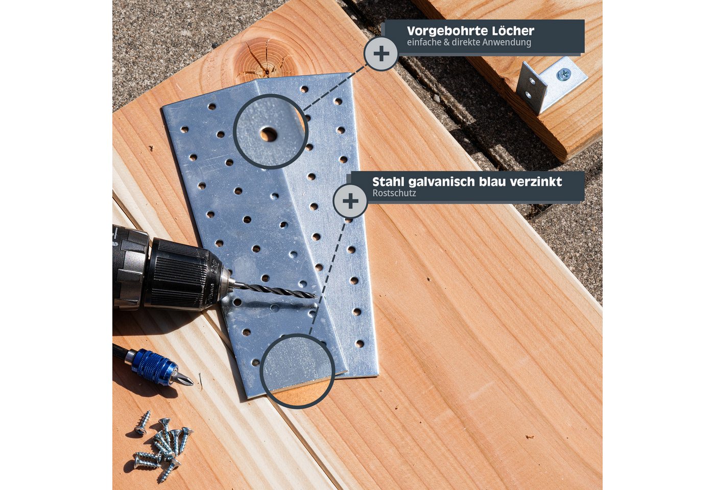 Thumbnail - HELPMATE Flachverbinder 12 Stück 40x80 mm - galvanisch verzinkt und blau passiviert, LxB: 80x40 mm