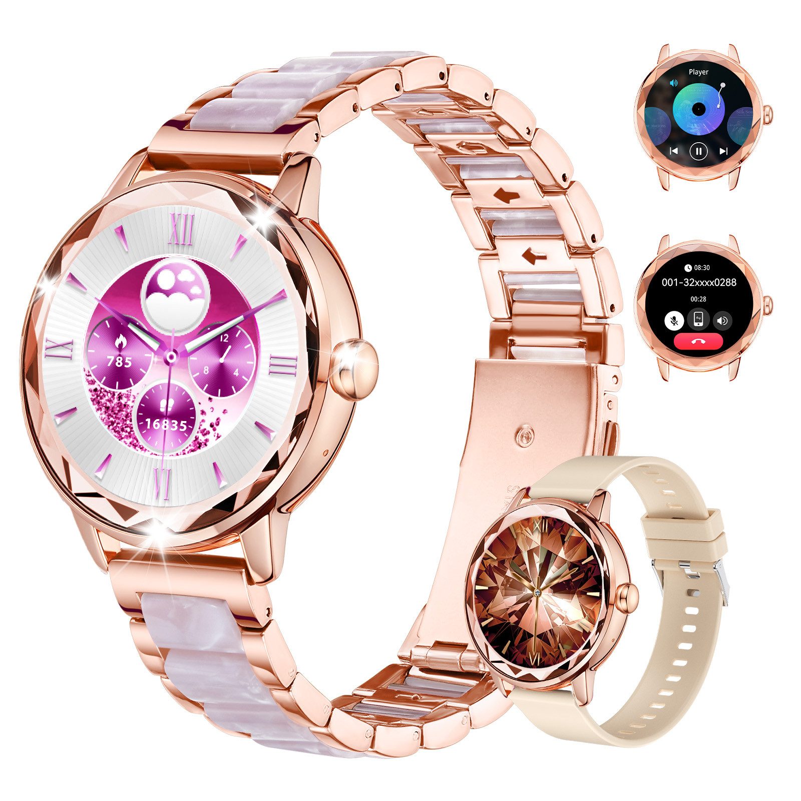 ibettertec Smartwatch Damen, mit Anruffunktion Smartwatch (Fitnessuhr mit Telefonfunktion/WhatsApp Notiz,Smartwatch Fitness Tracker Uhr IP68 Wasserdicht,1.2" HD Voll Touchscreen Fitnessuhr Tracker mit Blutsauerstoff/Pulsmesser/Sportuhr/Schrittzähler/Schla