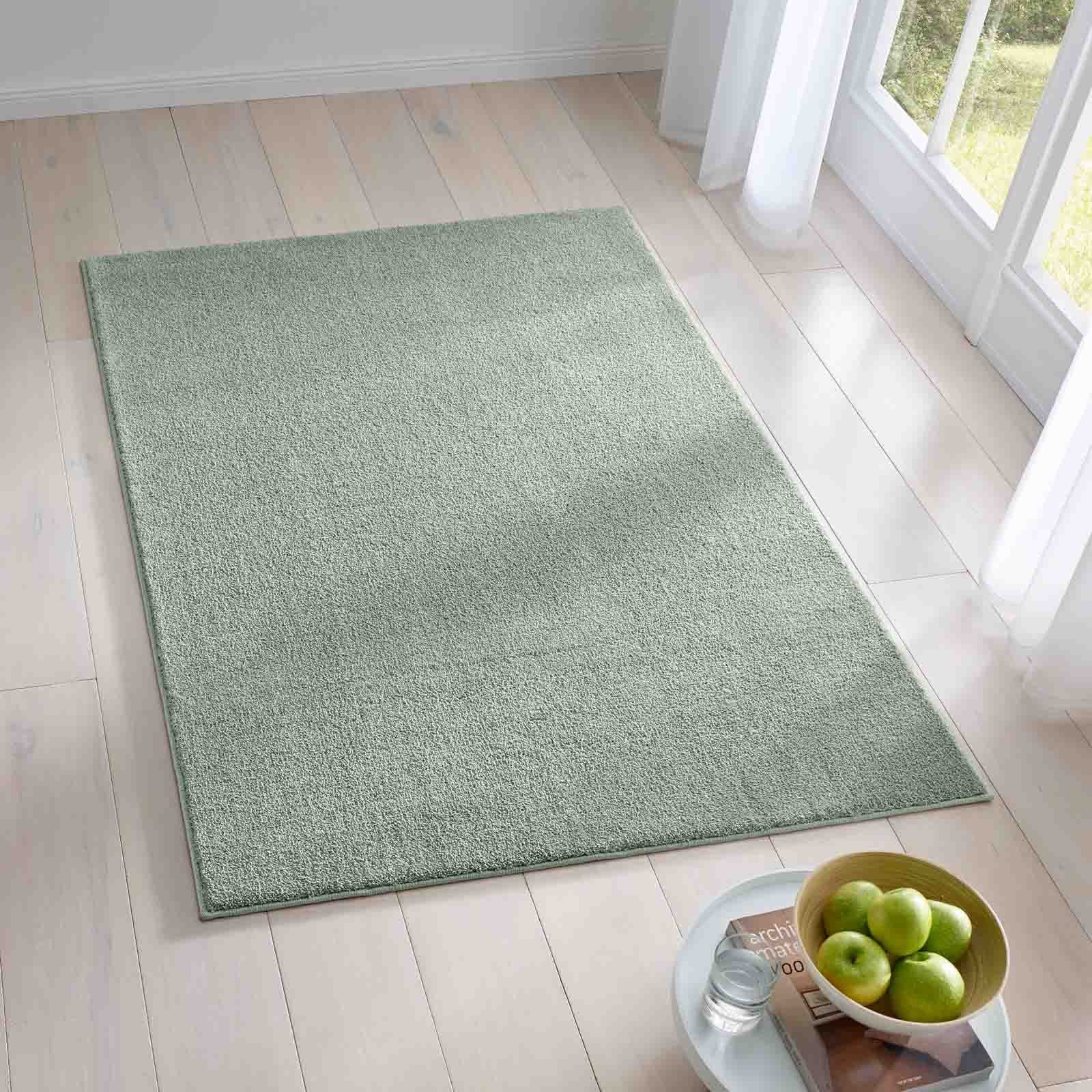 Teppich Kurzflor-Frisee-Teppich, TaCa Home, quadratisch, Höhe: 9 mm, Wohnzimmer Schlafzimmer Esszimmer Kinderzimmer, Mint - 240 x 240 cm