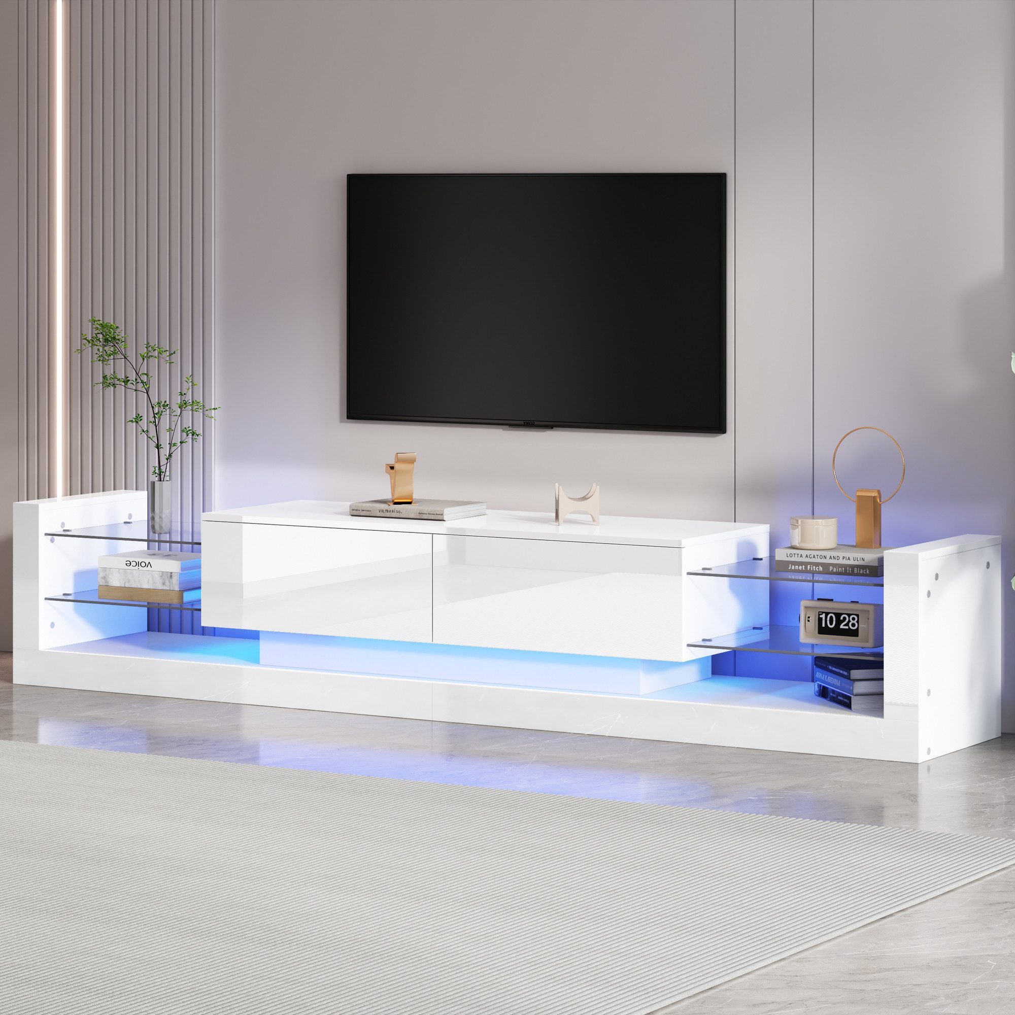 STILVORA Wohnzimmer-Set mit LED-Licht,TV-Schrank TV-Regal Hochglanz mit Gla günstig online kaufen