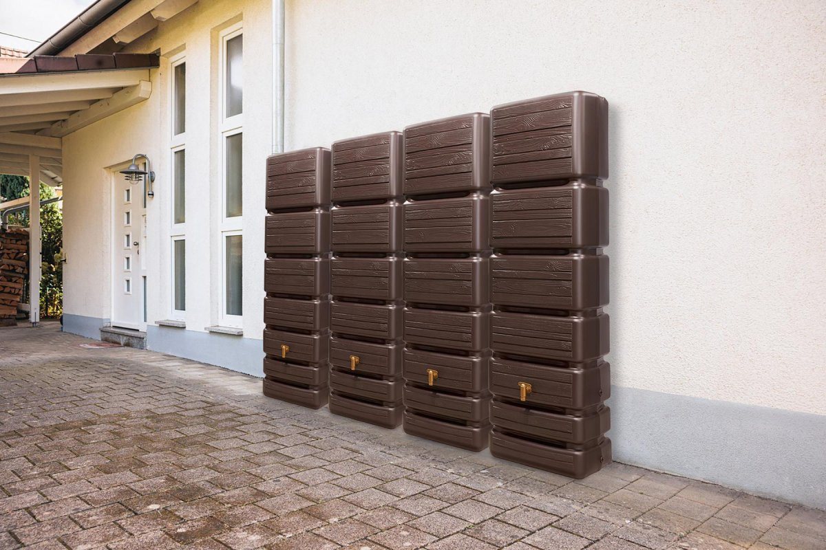 Thumbnail - 4rain Regentonne SLIM WOOD Wandtank-SET 1400 L, darkwood