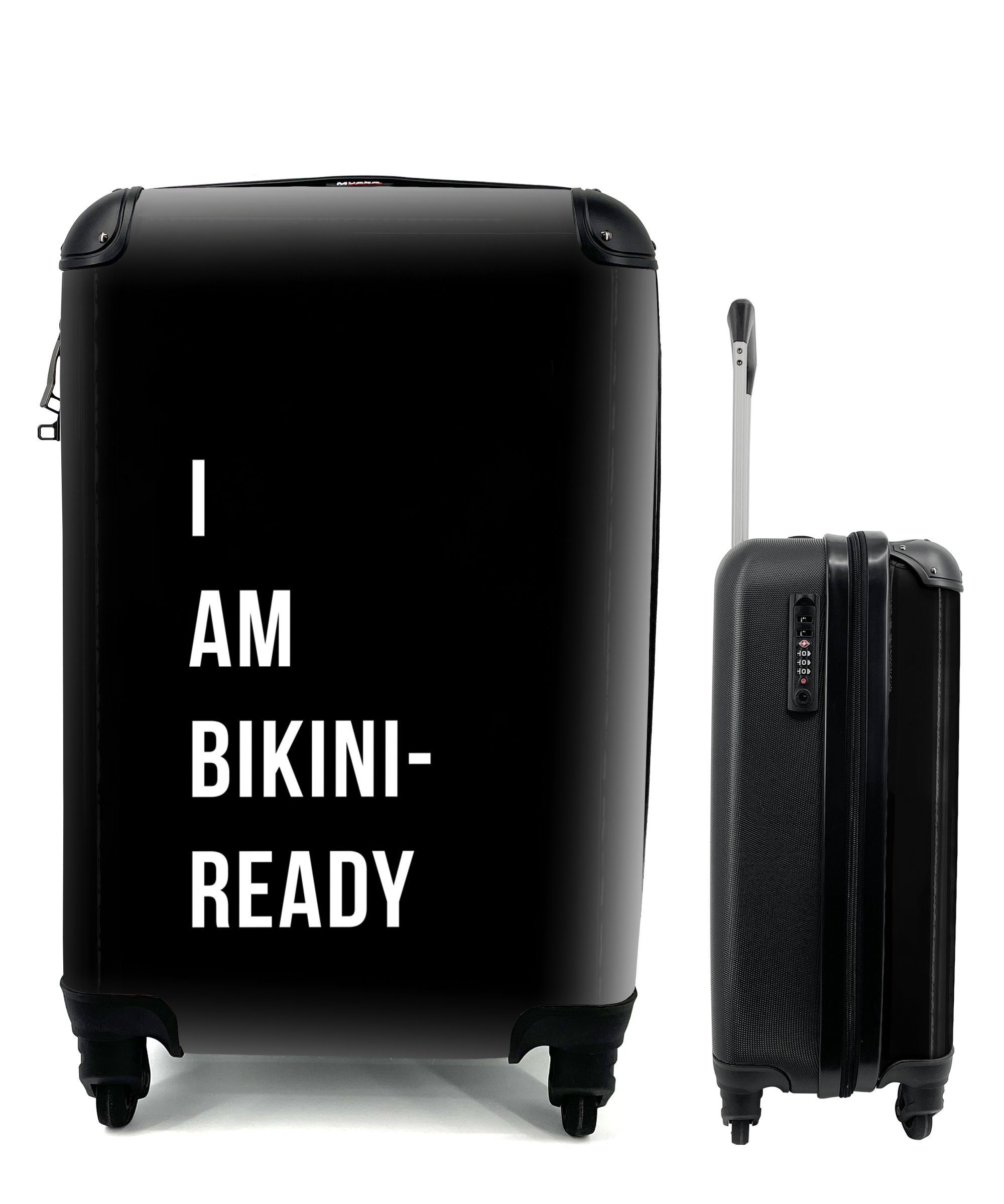 MuchoWow Handgepäckkoffer Ich bin bereit für den Bikini - Schwarz - Zitat, 4 Rollen, Reisetasche mit rollen, Handgepäck für Ferien, Trolley, Reisekoffer