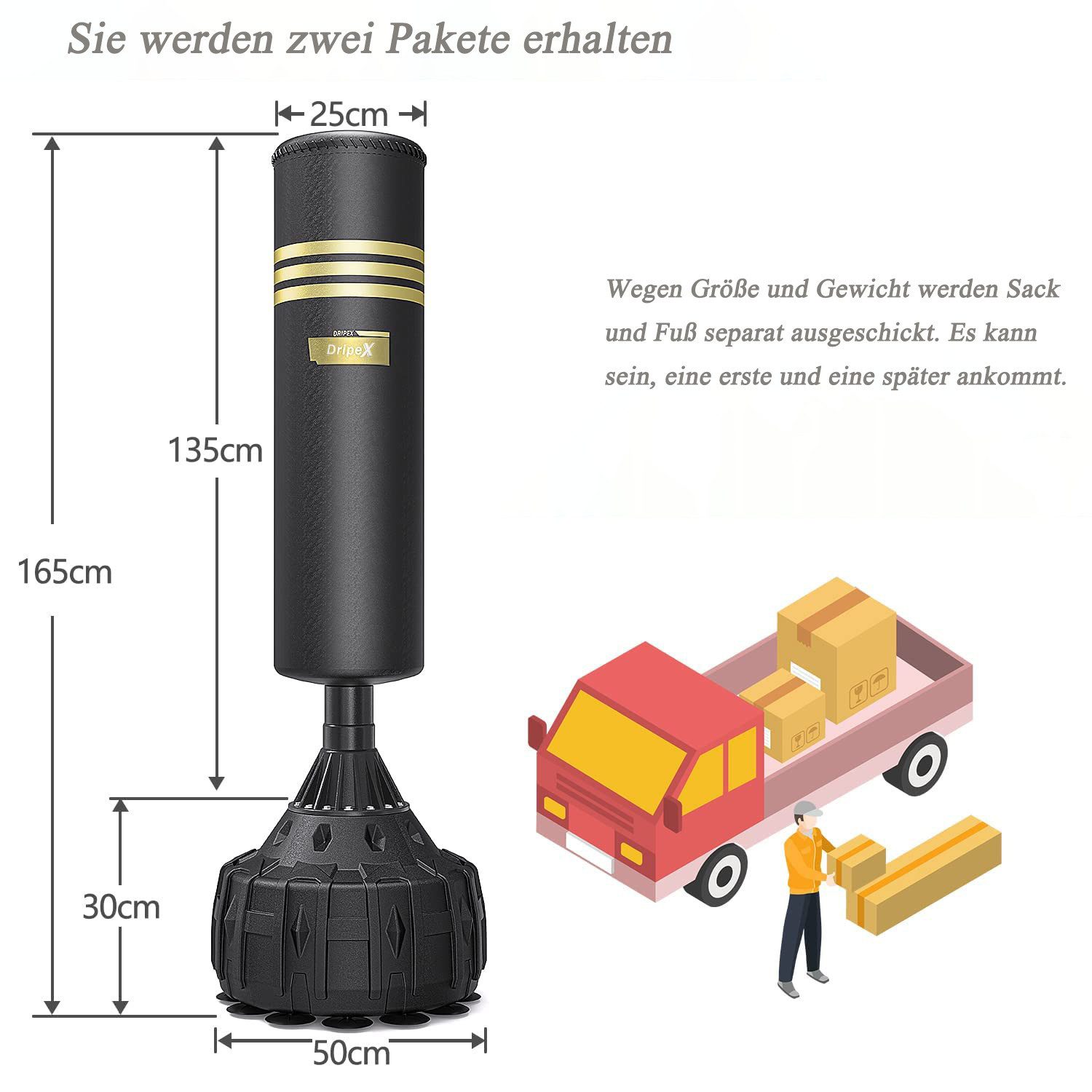 Dripex Boxsack Freistehender Boxsäcke Standboxsack MMA Boxpartner, Einzigartige Gummi Integrierte Stoßdämpfung, Geräuschabsorption