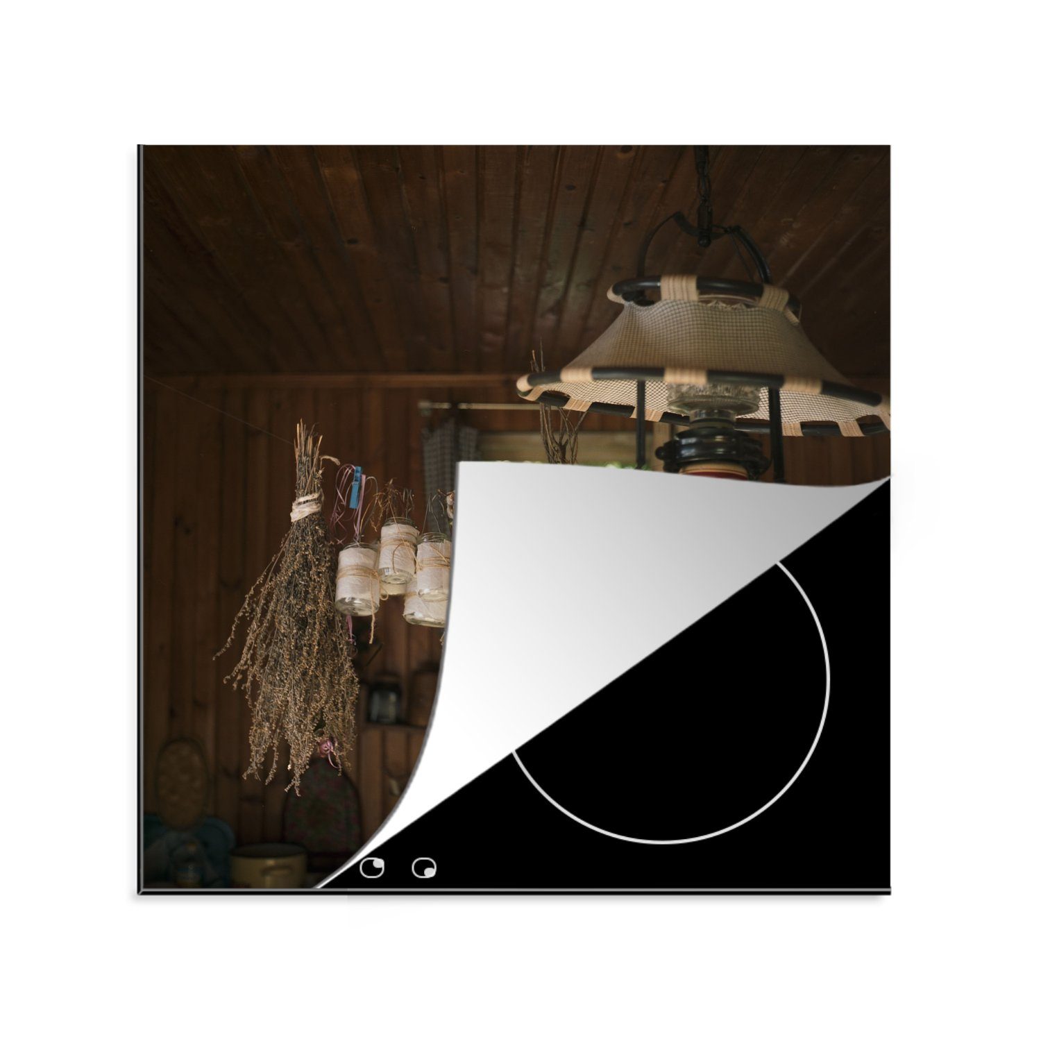 MuchoWow Herdblende-/Abdeckplatte Altmodische Küche Ceranfeldabdeckung, tlg), (1 küche mit cm, Weckgläsern, Vinyl, in für Arbeitsplatte Kräutern 78x78