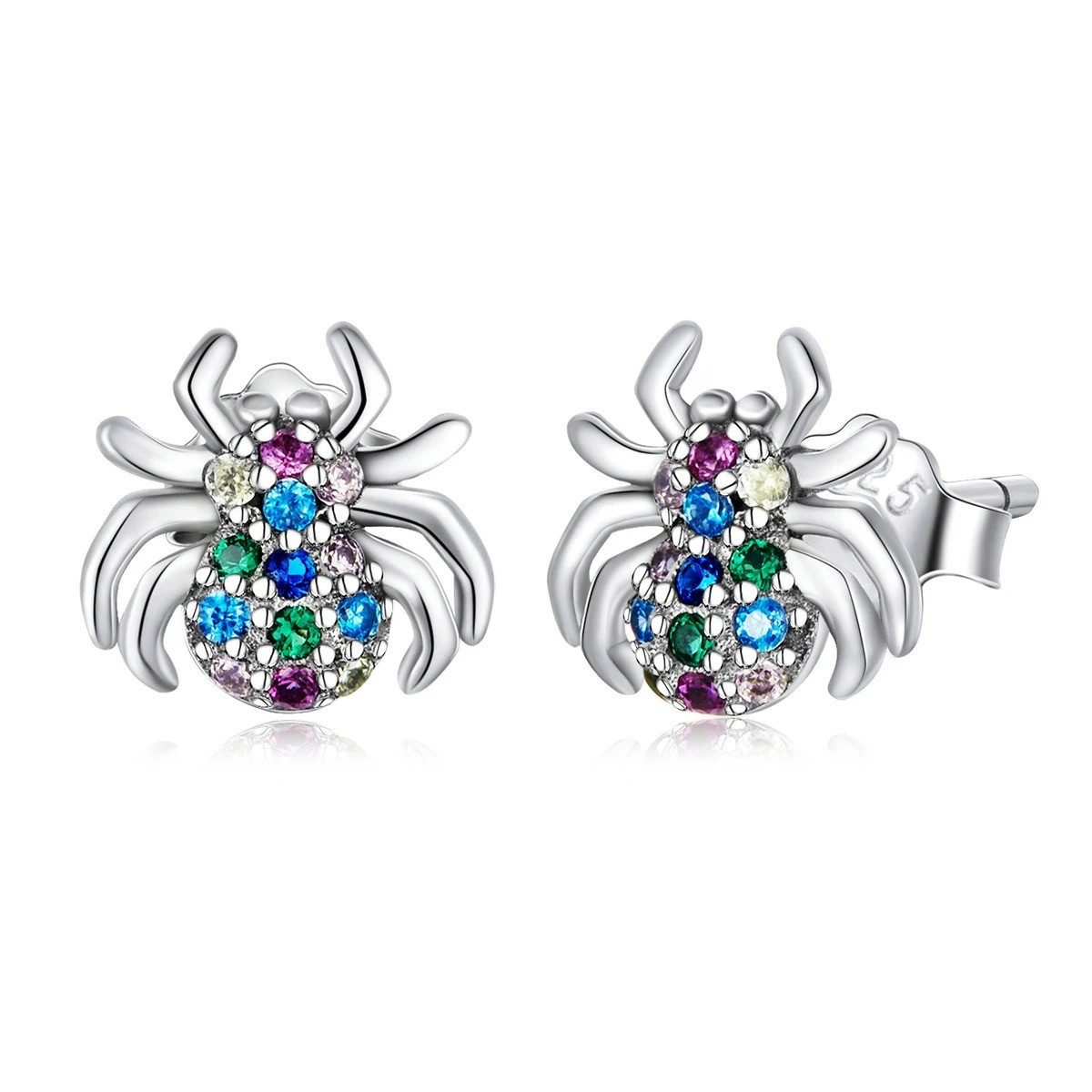 Paar Ohrstecker Regenbogen Ohrstecker, bunte Spinne aus 925 Sterling Silber