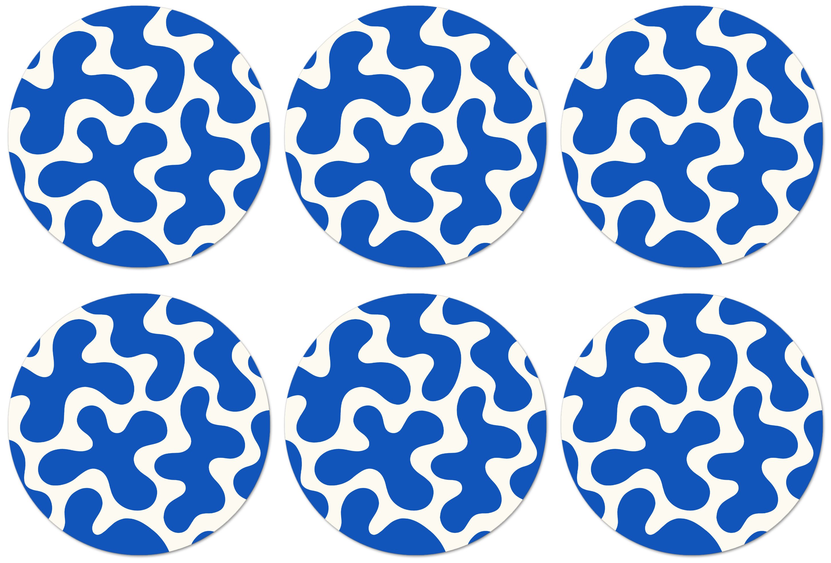 MuchoWow Glasuntersetzer Formen - Abstrakt - Blau - Wellen, Zubehör für Gläser, 6-tlg., Getränkeuntersetzer, Rund, Tassenuntersetzer Kork, 10x10 cm