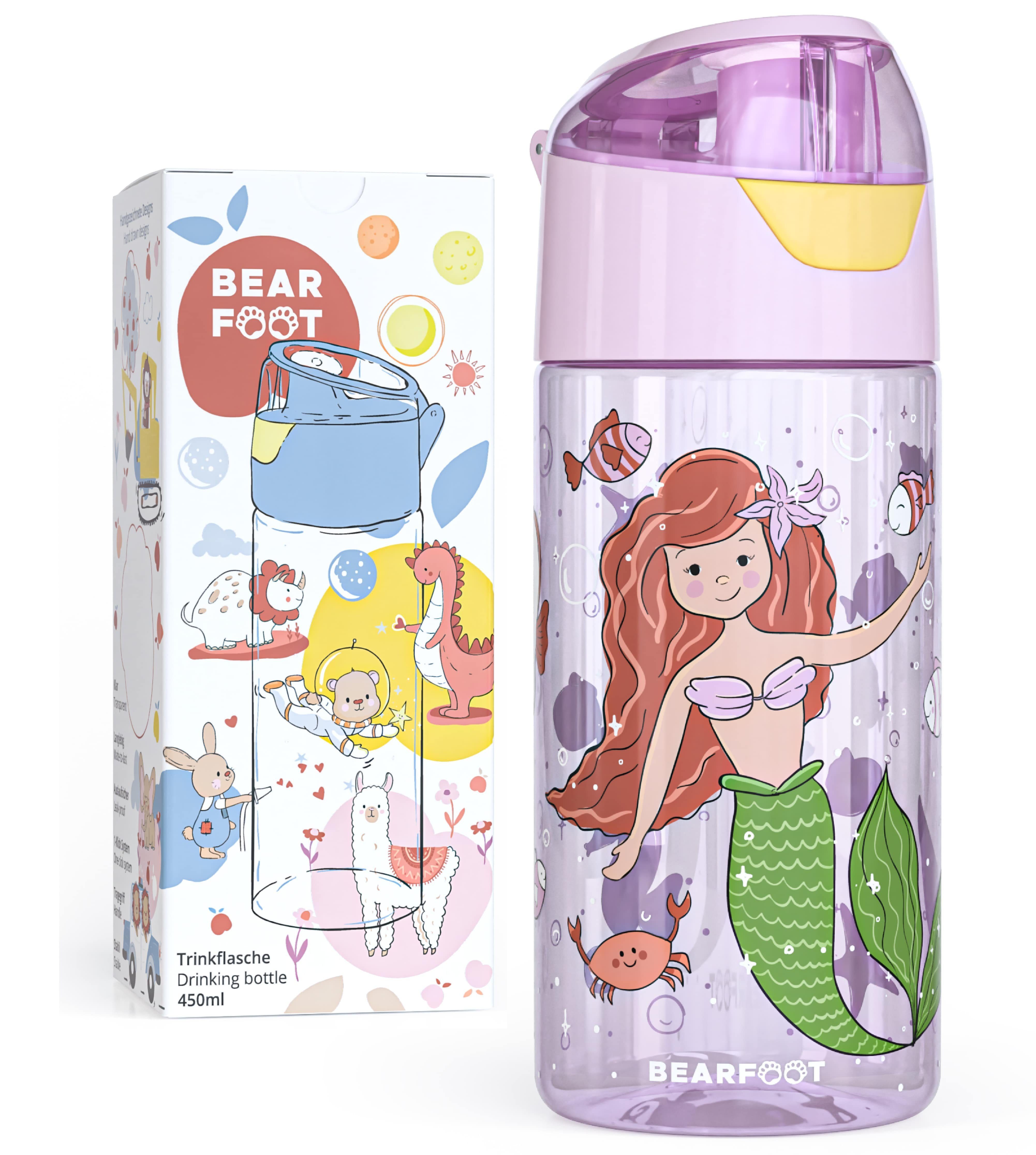 BEARFOOT Trinkflasche Trinkflasche Kinder, leichte Wasserflasche - Meerjungfrau Meerjungfrau-lila