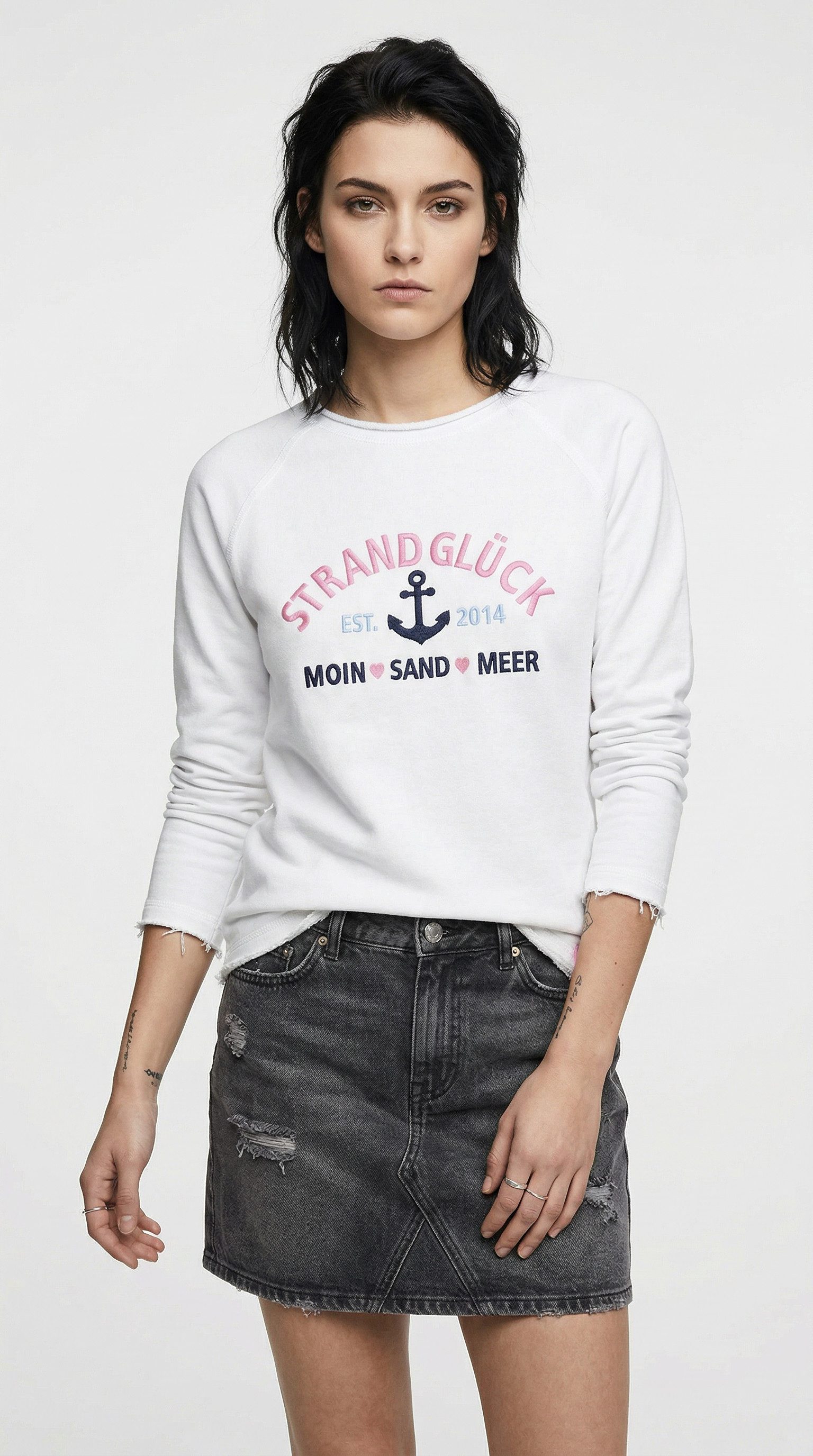 Zwillingsherz Sweatshirt "Strandglück" mit Used-Look Kanten