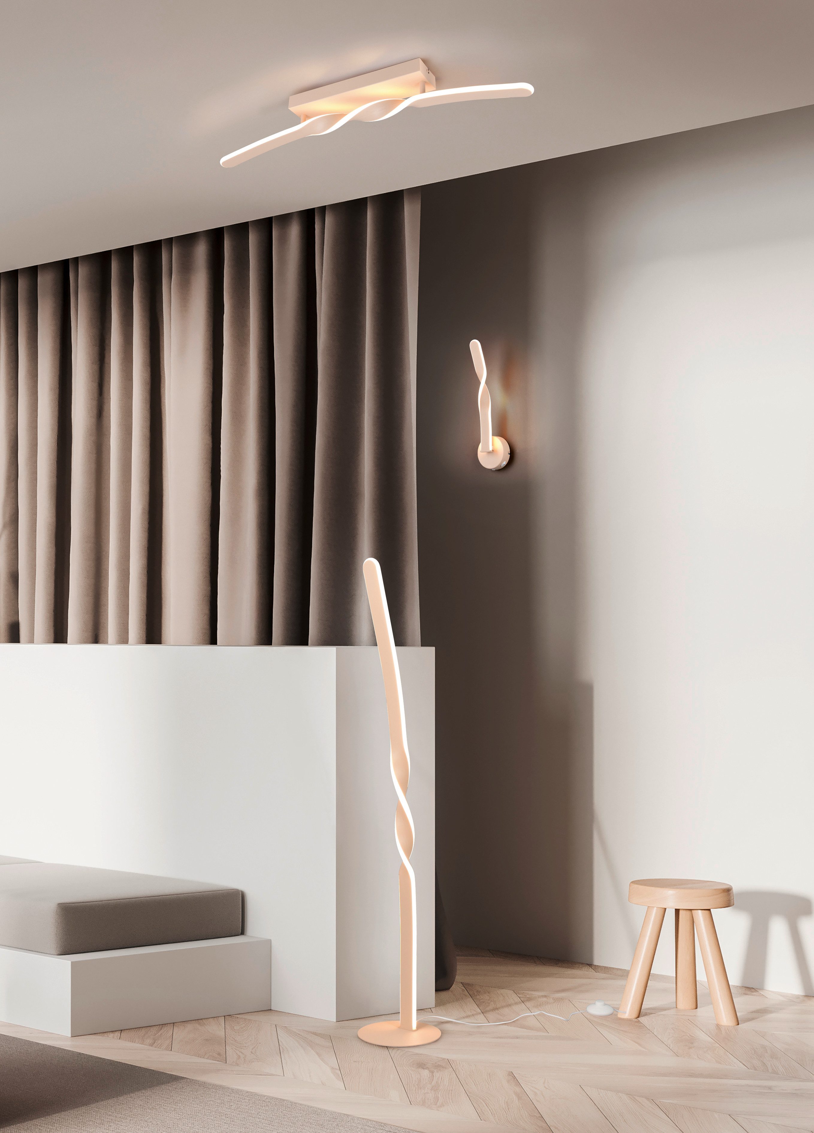 Reality Leuchten LED Stehlampe GINKO, LED Stehleuchte mit 19W 2060 Lumen 3000K warmweiß, Ein-/Ausschalter, LED fest integriert, Warmweiß, Stehlampe mit Fußschalter + 180cm Kabel, Höhe 110 cm Ø 20cm