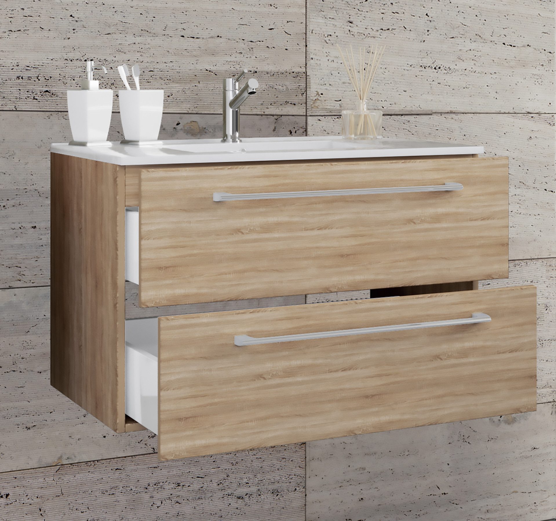 VCM Waschtisch 2 teilig Badmöbel-Set Waschplatz Badinos (Set, 2-St., 1x Unterschrank 1x Waschbecken)