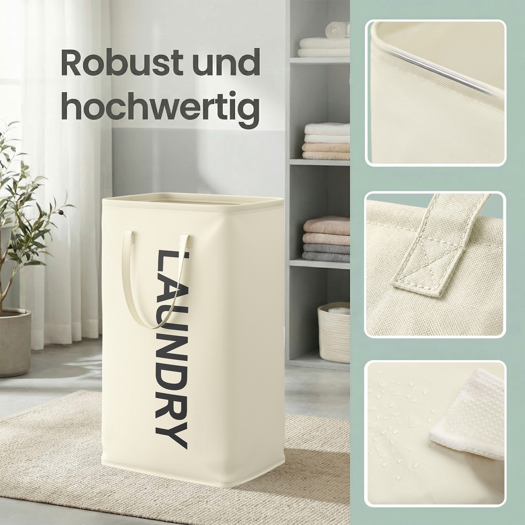 SONGMICS Wäschekorb leicht zu tragen und zu reinigen, für Schlafzimmer Badezimmer (2 St), 80 L,2er Set, Wäschesammler faltbar, Aufbewahrungskorb, mit Henkel – Bild 5 von 5