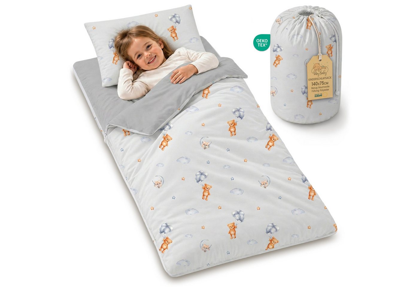 Totsy Baby Kinderschlafsack mit Kissen & Reißverschluss für Baby 3-7 Jahre Indoor