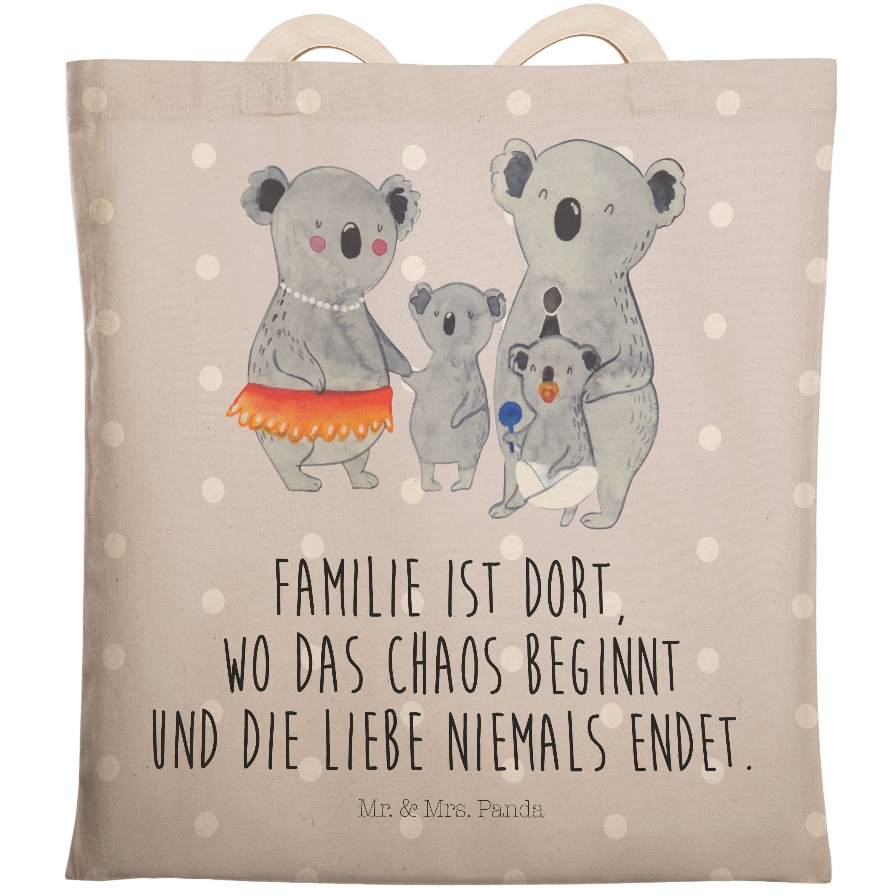 Mr. & Mrs. Panda Tragetasche Koala Familie - Grau Pastell - Geschenk, Familienleben, Umhängetasche (1-tlg)