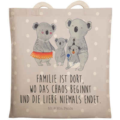 Mr. & Mrs. Panda Tragetasche Koala Familie - Grau Pastell - Geschenk, Familienleben, Umhängetasche (1-tlg), Nachhaltig & Liebevoll