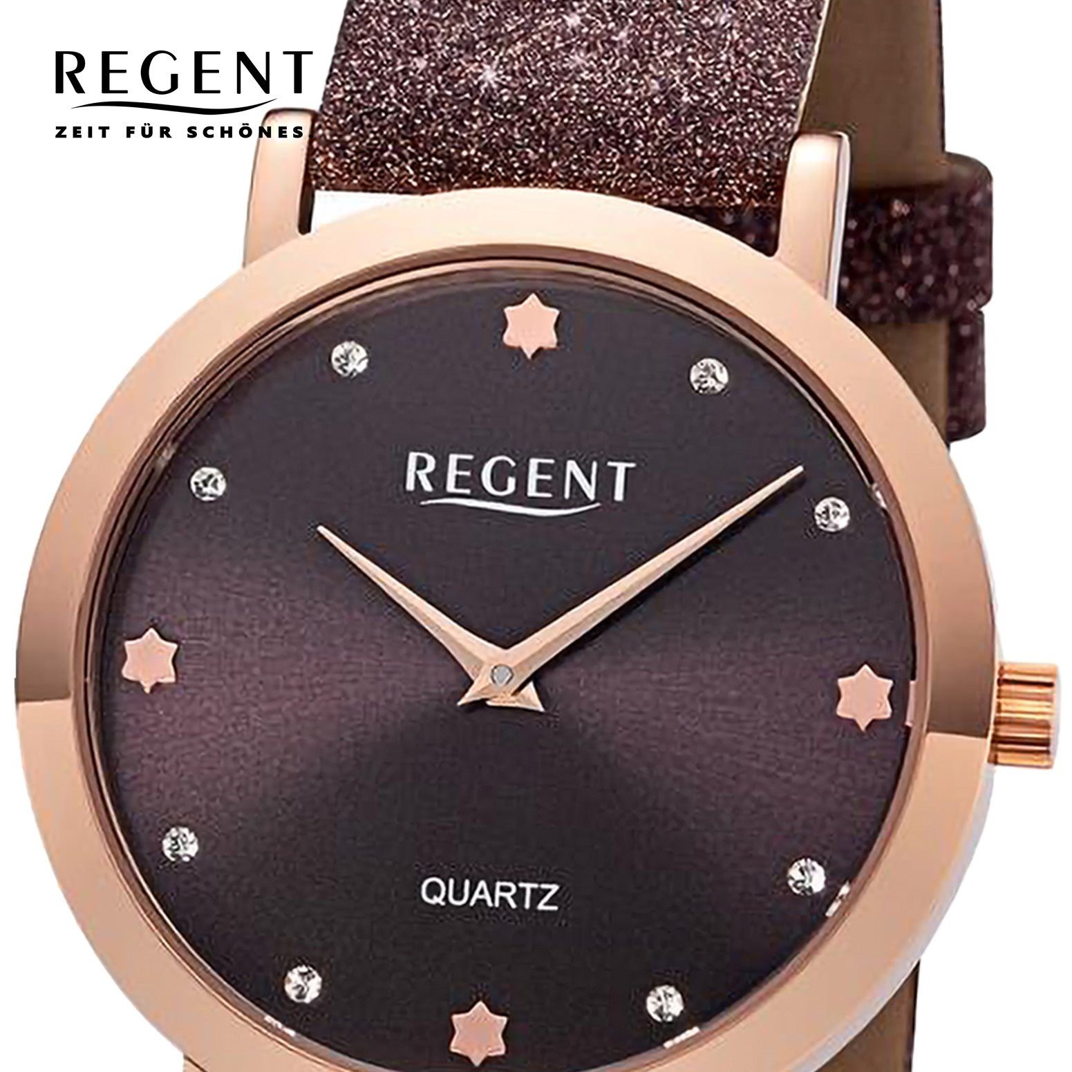 Regent Regent extra Quarzuhr rund, 32,5mm), (ca. Damen groß Lederarmband Analog, Damen Armbanduhr Armbanduhr
