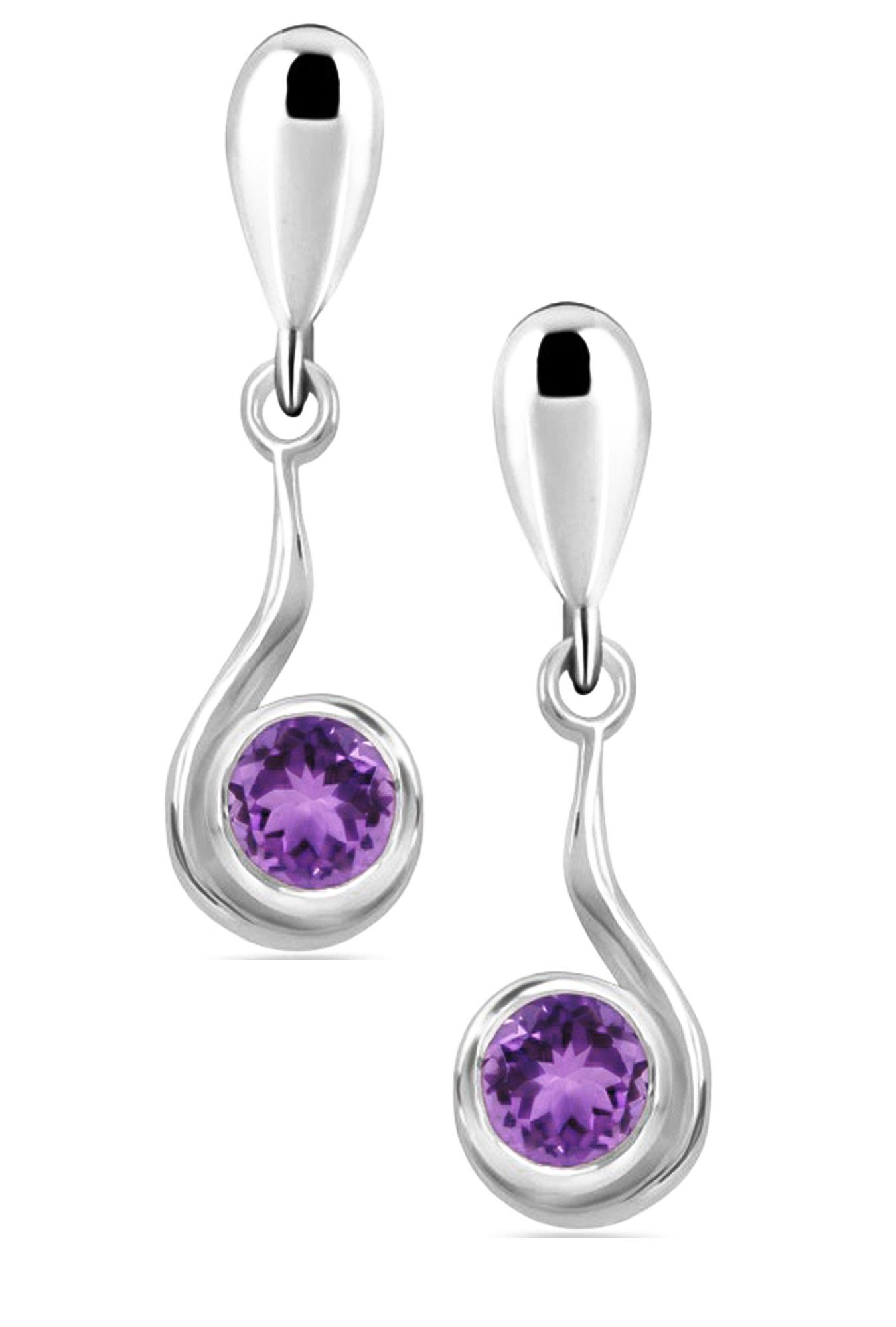 Limana Paar Серьги-гвоздики echter lila Amethyst Edelstein 925 Sterling Silber hängende Серьги (inkl. Herz Dose), Серьги für jeden Tag Geschenk für Frauen Damen Freundin Ehefrau Oma